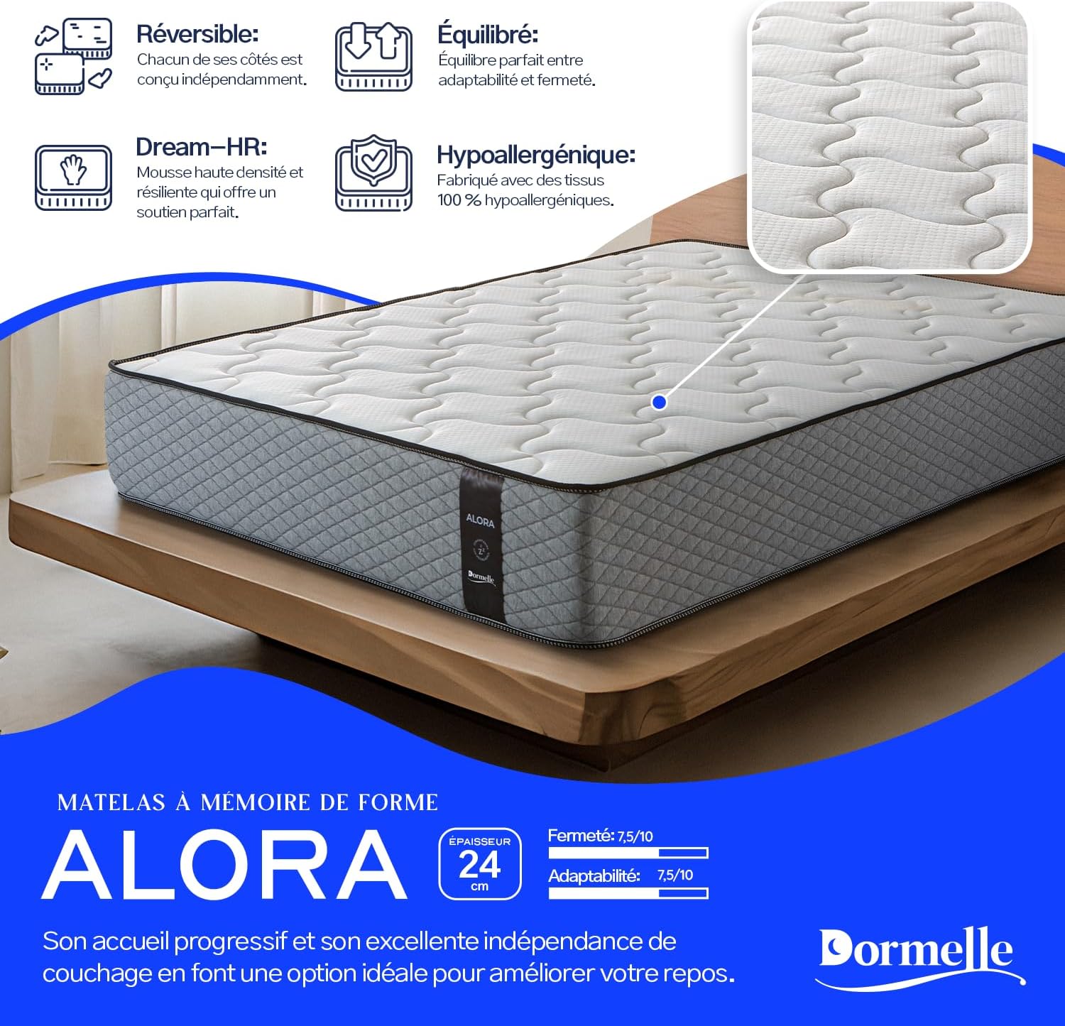 Materasso Viscoelastico Alora 70 x 180 cm, Altezza 24 cm - immagine 7