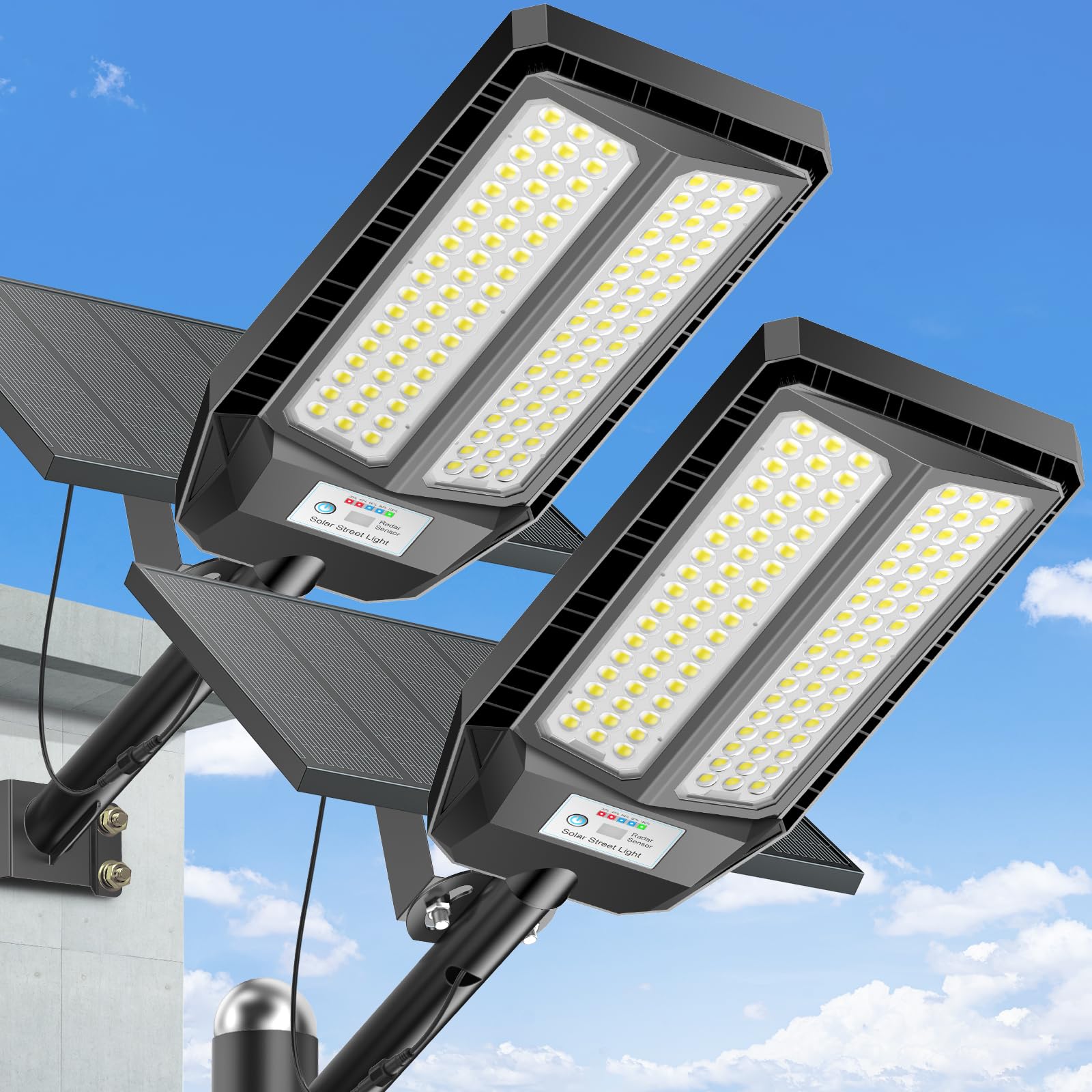 Lampione Solare LED Esterno 5000W*2 con Telecomando, 6500K