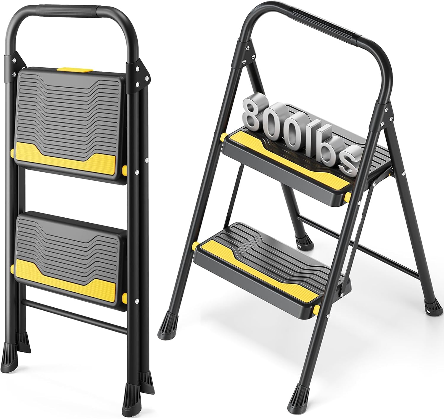 Urackify Scaletta Pieghevole 2 Gradini, Nera - immagine 1