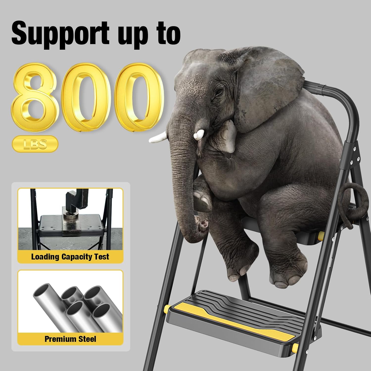 Urackify Scaletta Pieghevole 2 Gradini, Nera - immagine 3