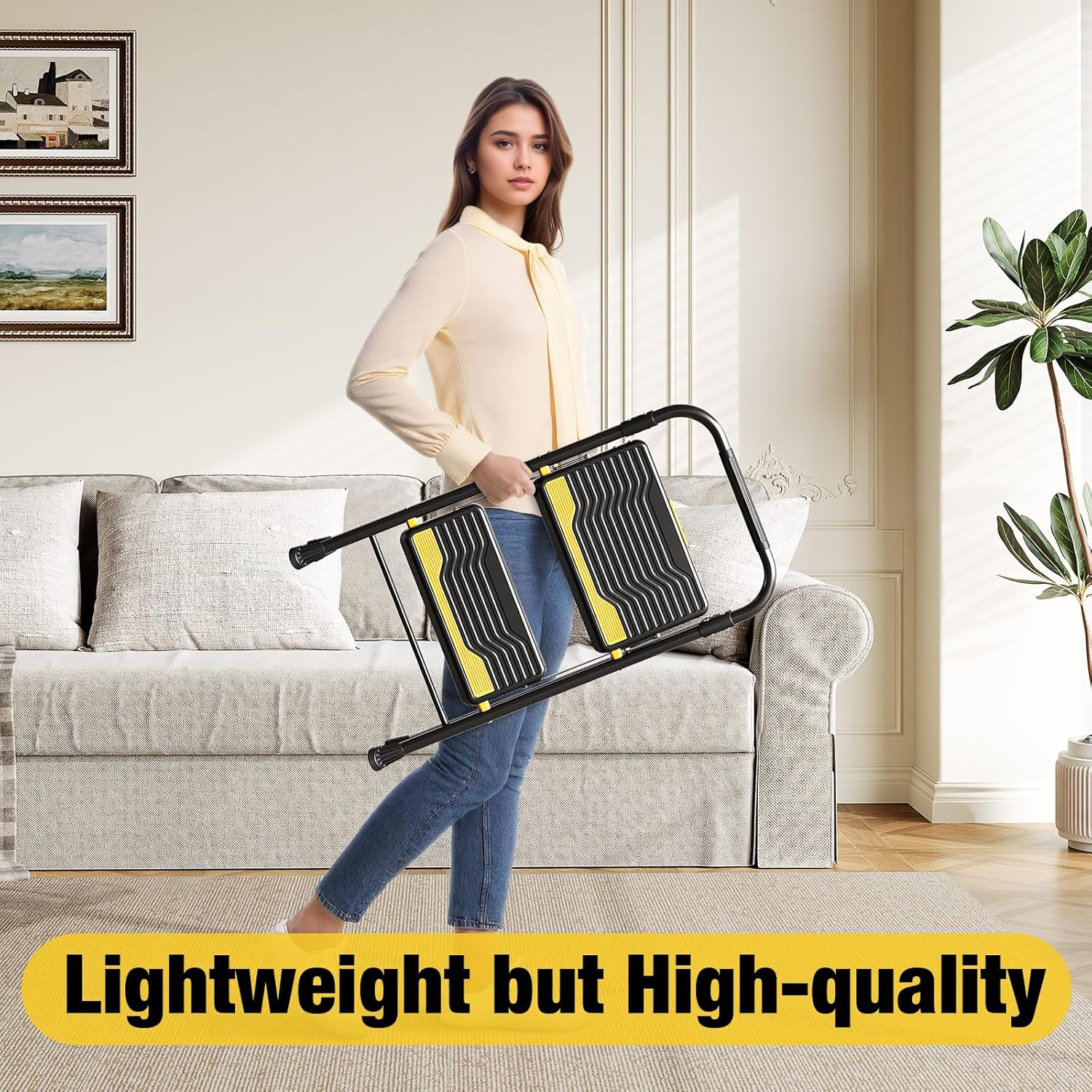 Urackify Scaletta Pieghevole 2 Gradini, Nera - immagine 6