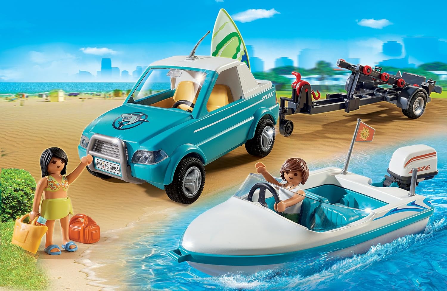 PLAYMOBIL 6864 - Surfisti con Pick Up e Motoscafo, 2 Pezzi - immagine 2