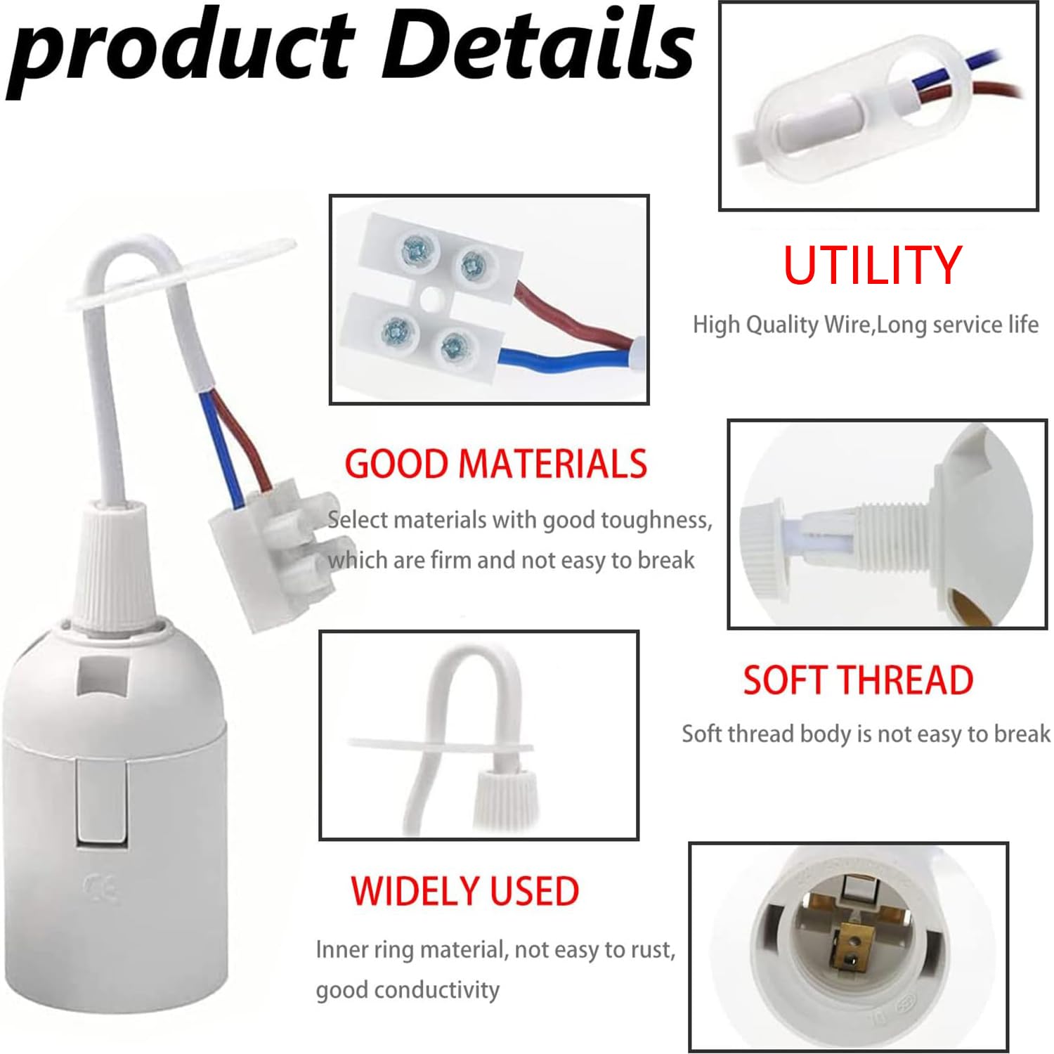 12 Pezzi Portalampada E27 con Filo e Terminale - immagine 4