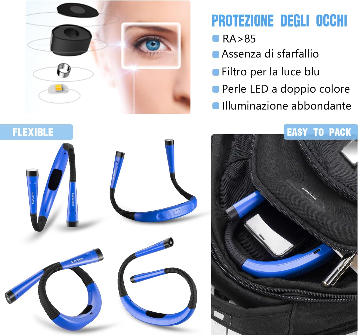 Glocusent Lampada da Lettura LED Ricaricabile - immagine 4