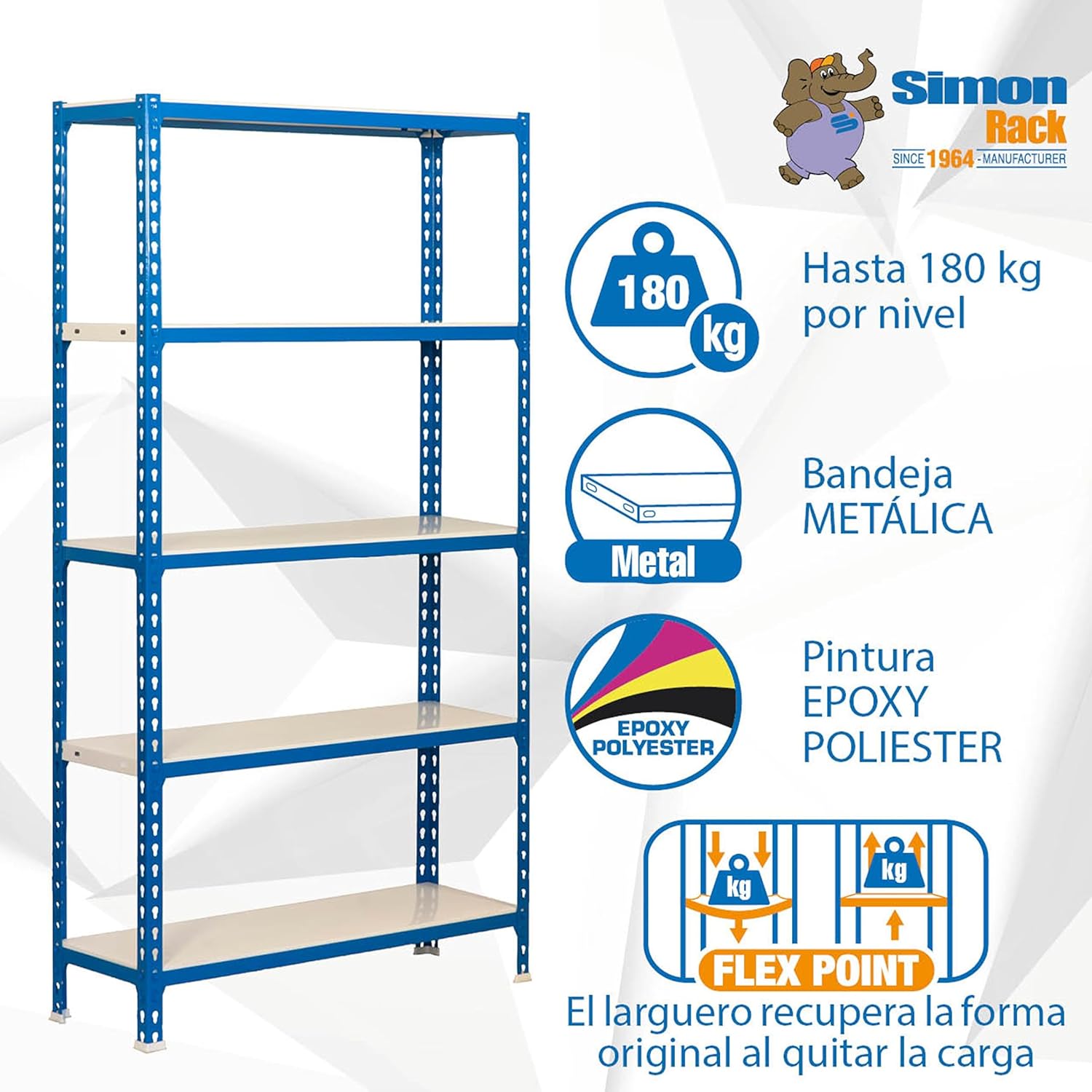 Simon Rack Scaffale Metallo Garage 5 Ripiani, Blu/Bianco - immagine 5