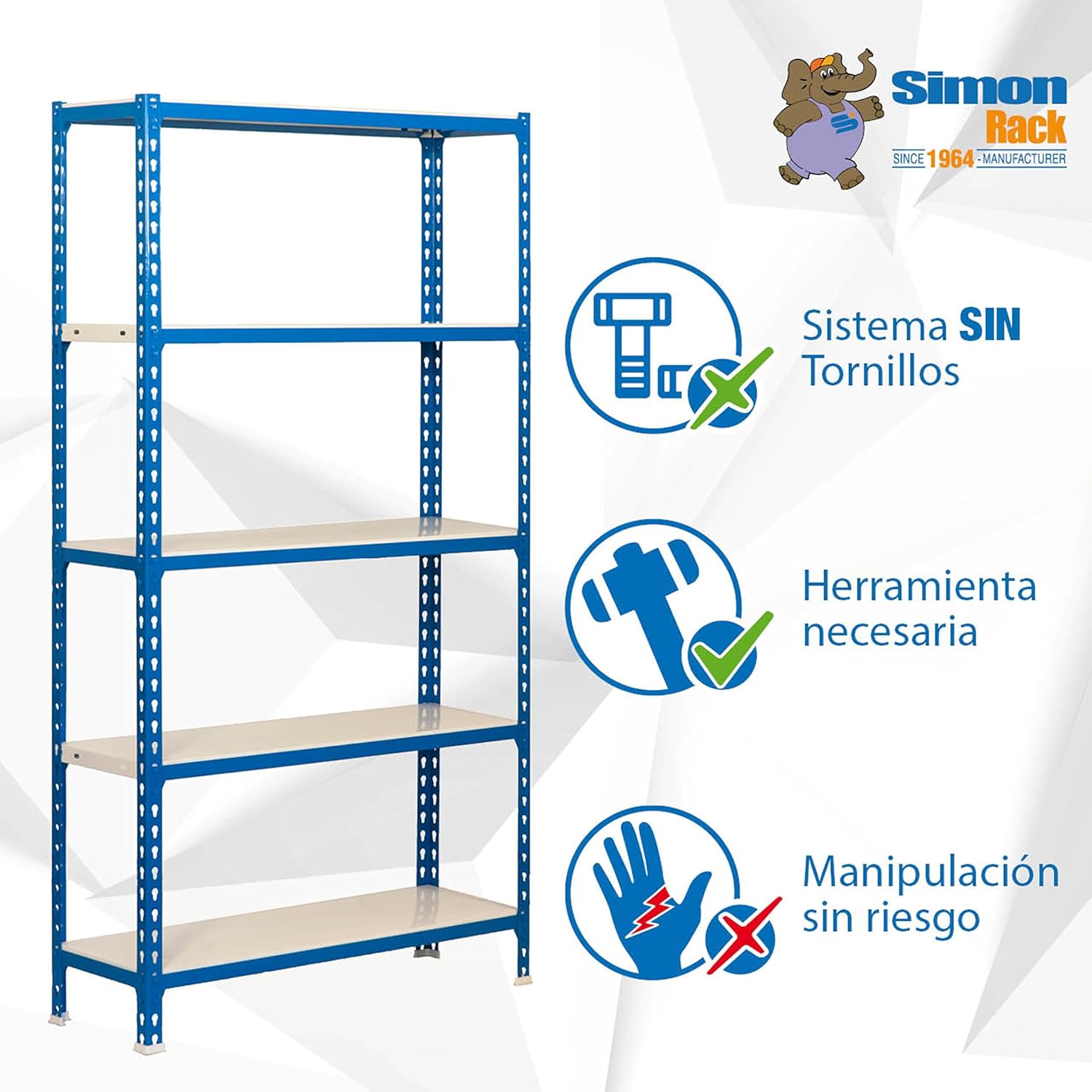 Simon Rack Scaffale Metallo Garage 5 Ripiani, Blu/Bianco - immagine 6
