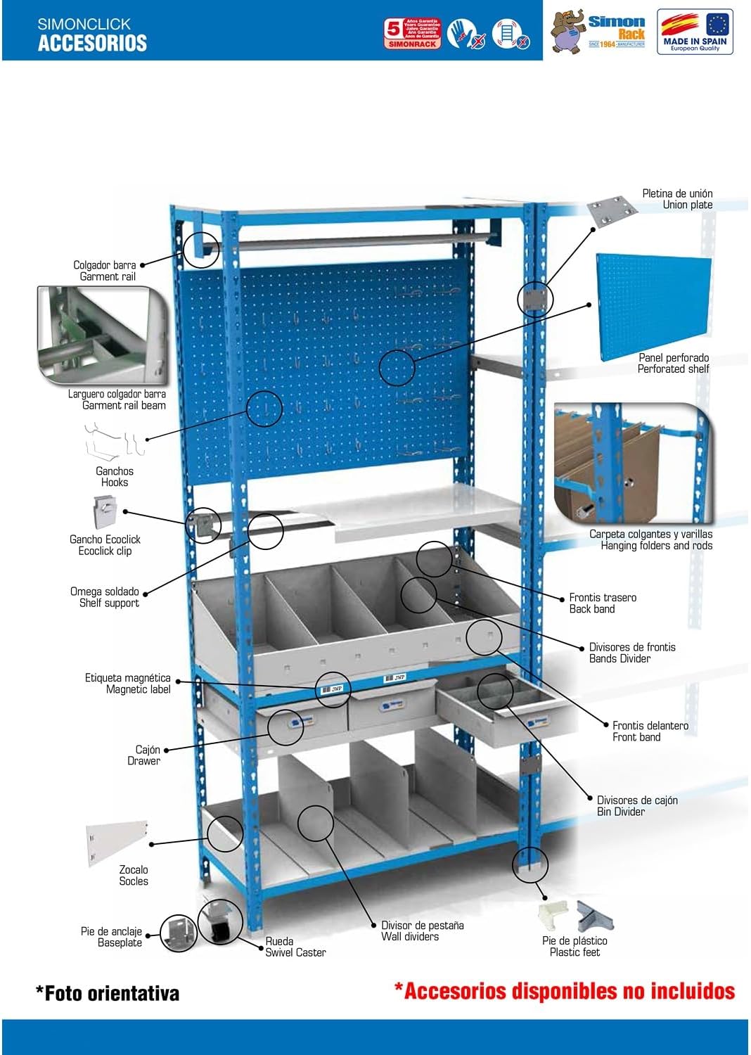 Simon Rack Scaffale Metallo Garage 5 Ripiani, Blu/Bianco - immagine 9