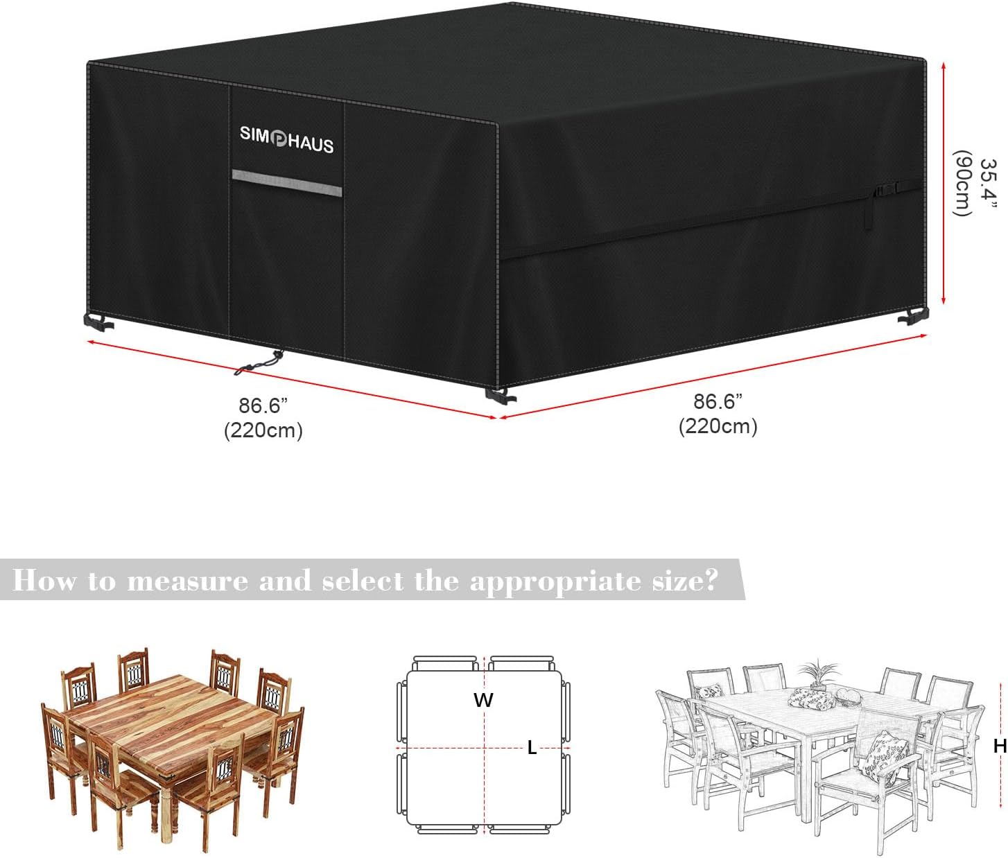 Simphaus Copertura Tavolo Giardino 220x220x90cm, Antivento - immagine 2