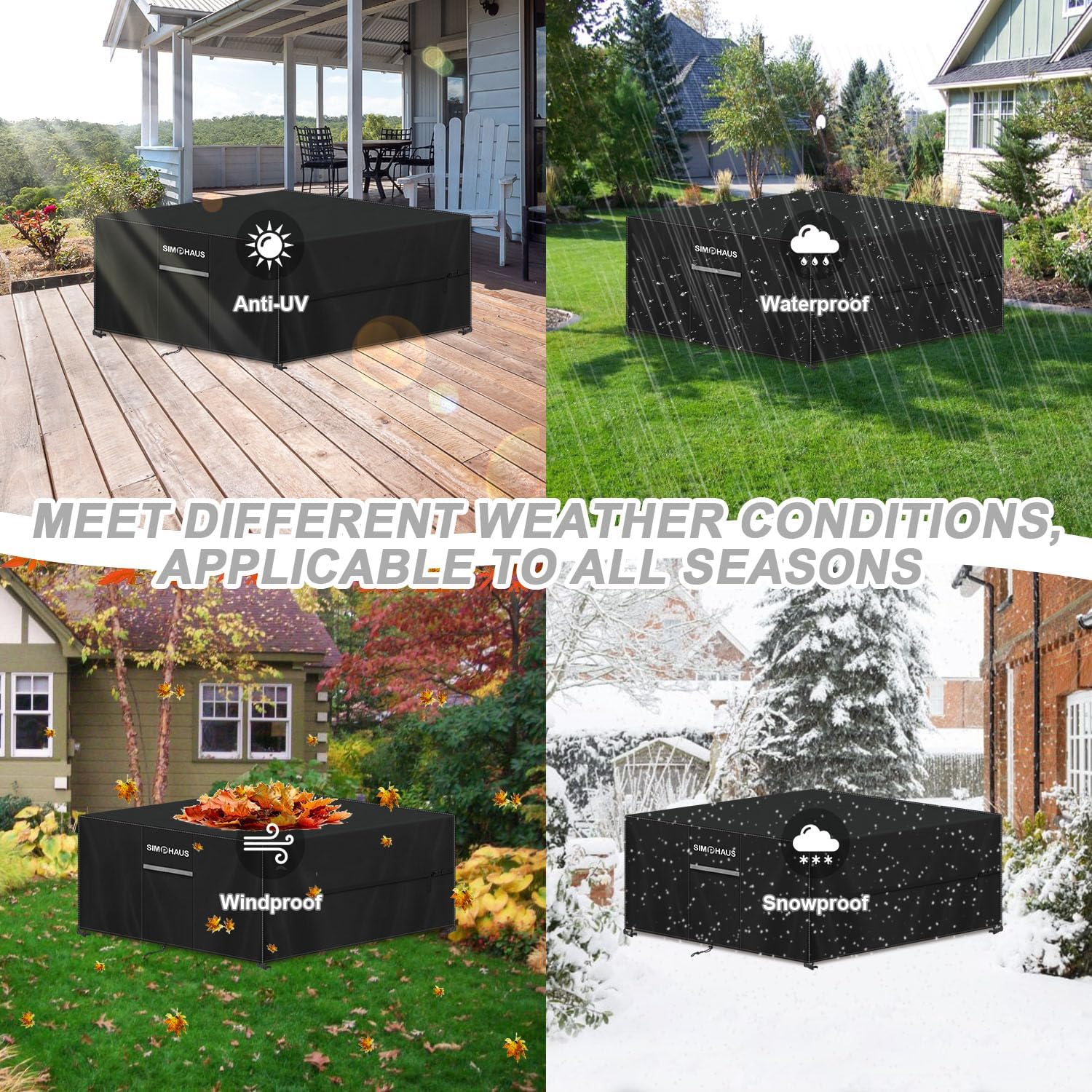 Simphaus Copertura Tavolo Giardino 220x220x90cm, Antivento - immagine 6