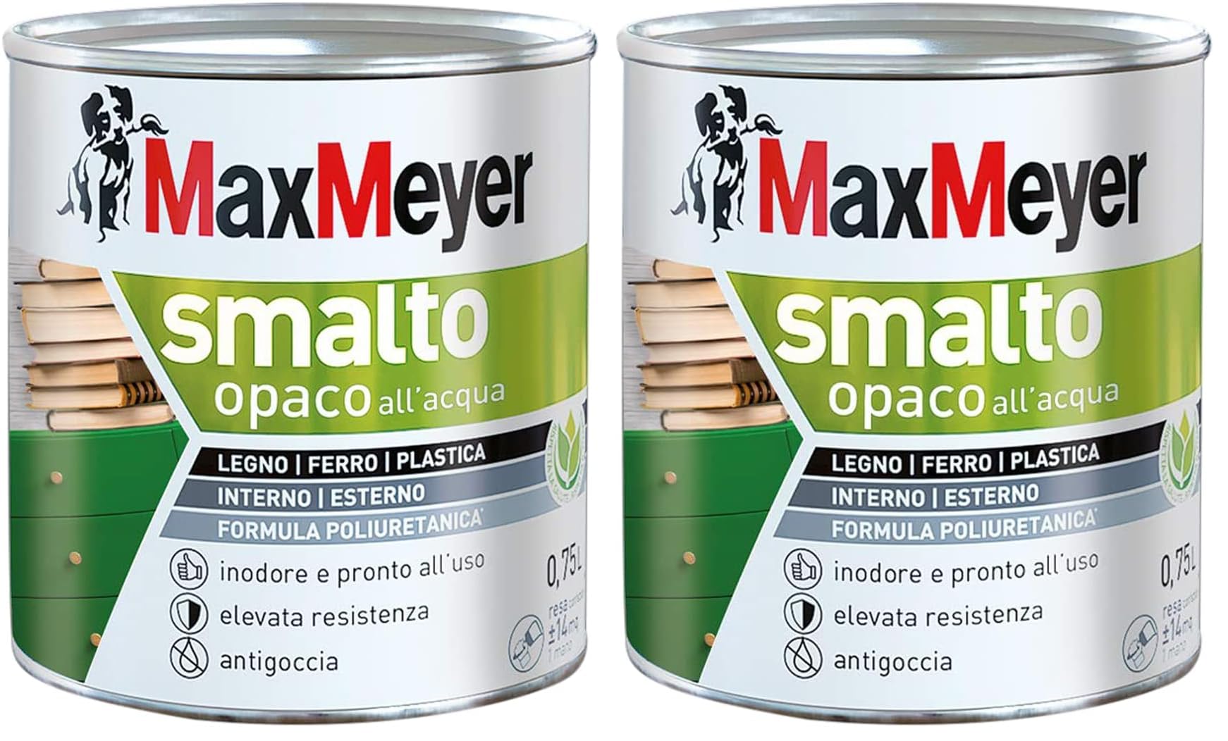Maxmeyer Smalto All'Acqua Poliuretanico Opaco Grigio Fumo 0,75 L (Confezione da 2)