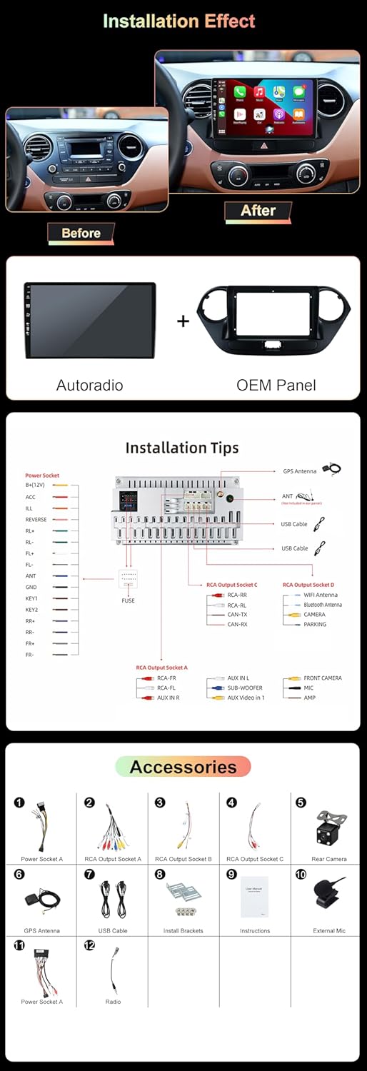 Autoradio 9" Android 15 per Hyundai i10 (2014-2019) - immagine 2