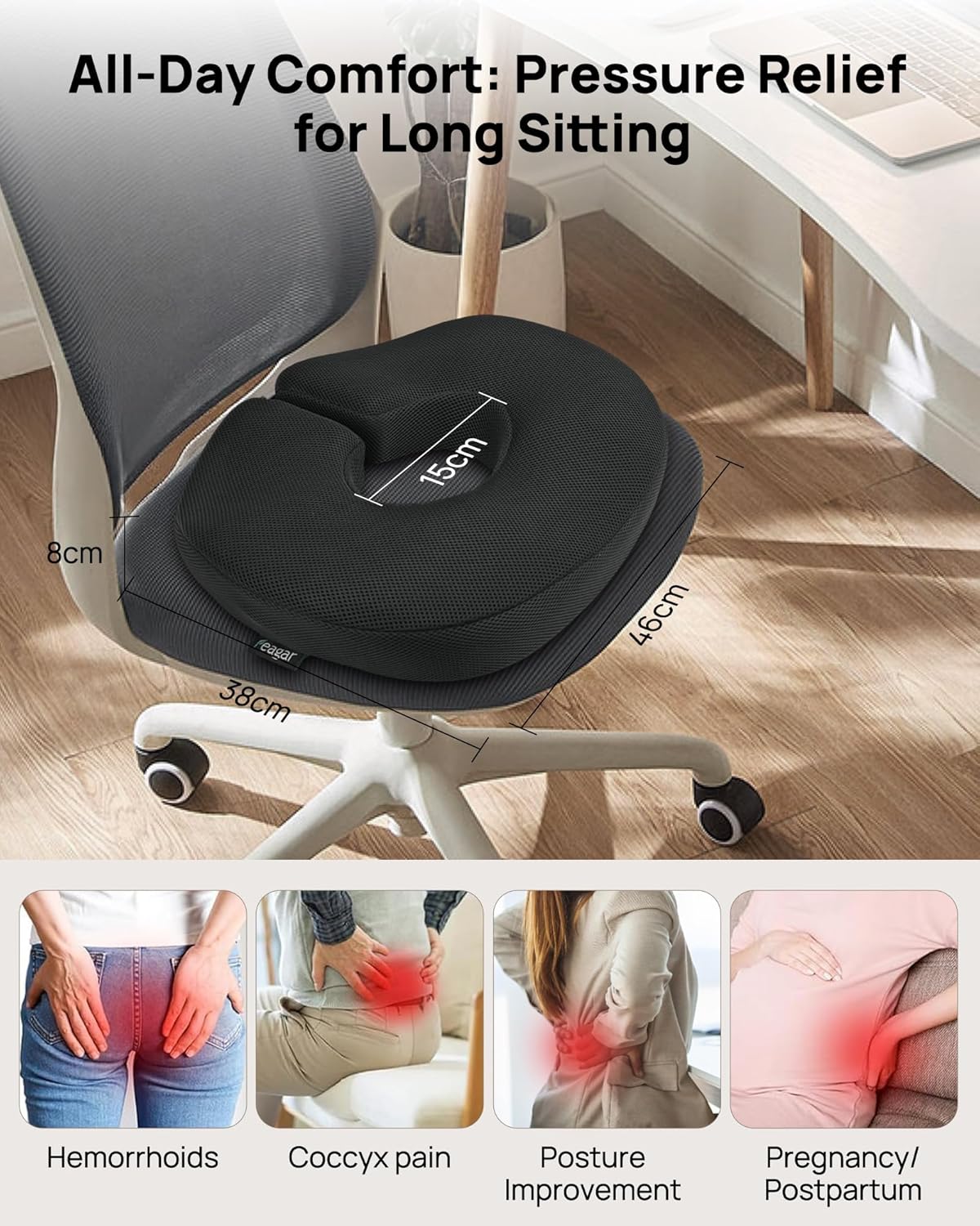 Feagar Cuscino Ortopedico a Ciambella in Memory Foam - immagine 2