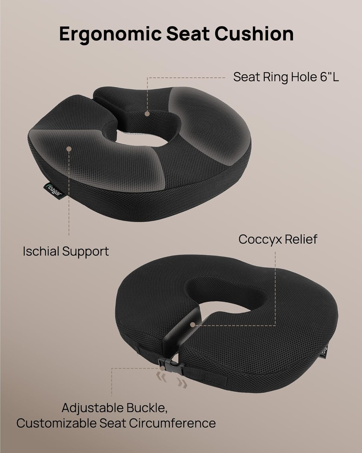 Feagar Cuscino Ortopedico a Ciambella in Memory Foam - immagine 3