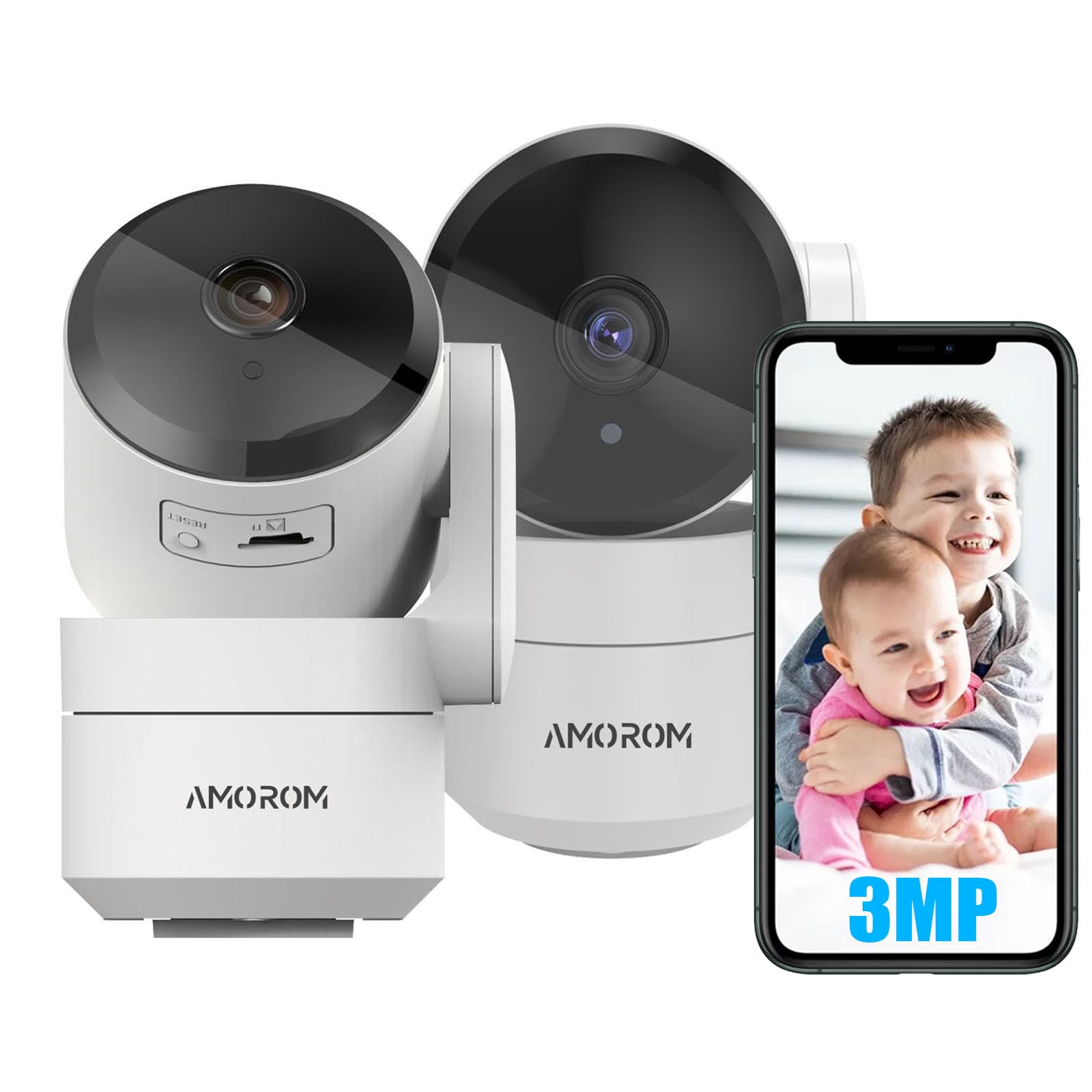 Amorom 2K Telecamera WiFi Interno con Rilevamento IA (2 Pack)