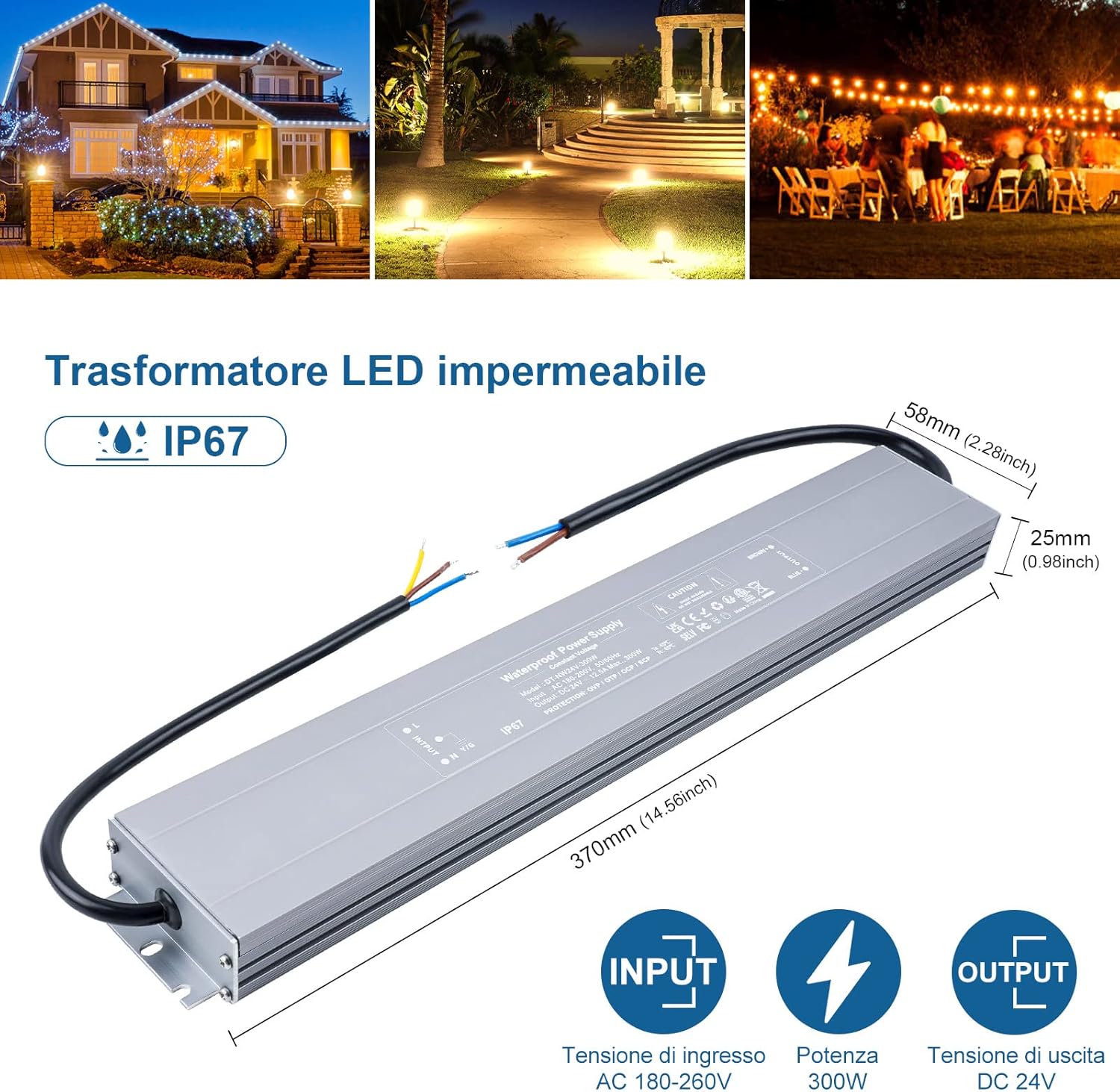 Varicart Trasformatore LED 24V 300W 12.5A IP67 - immagine 2