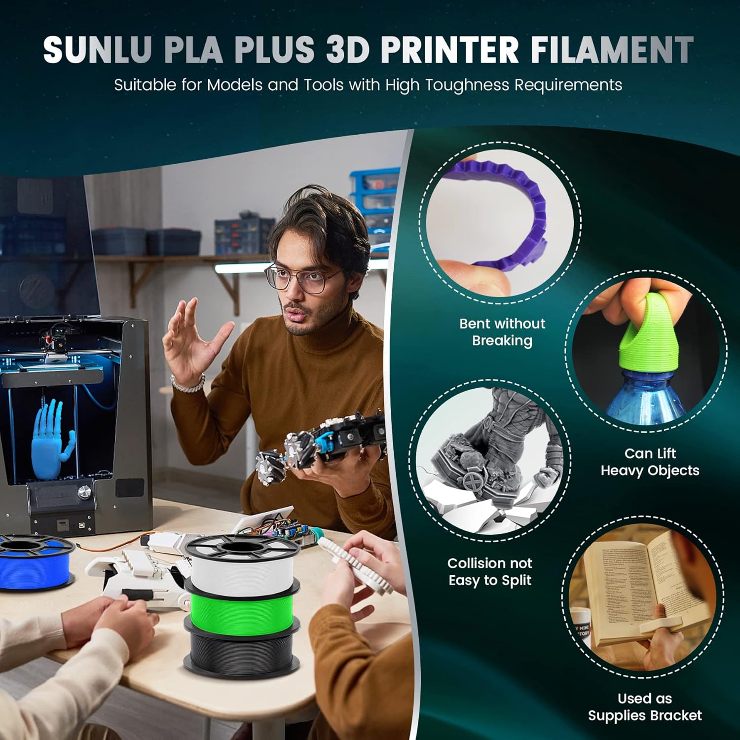 Sunlu PLA+ Filamento per Stampante 3D 3kg, Grigio - immagine 3
