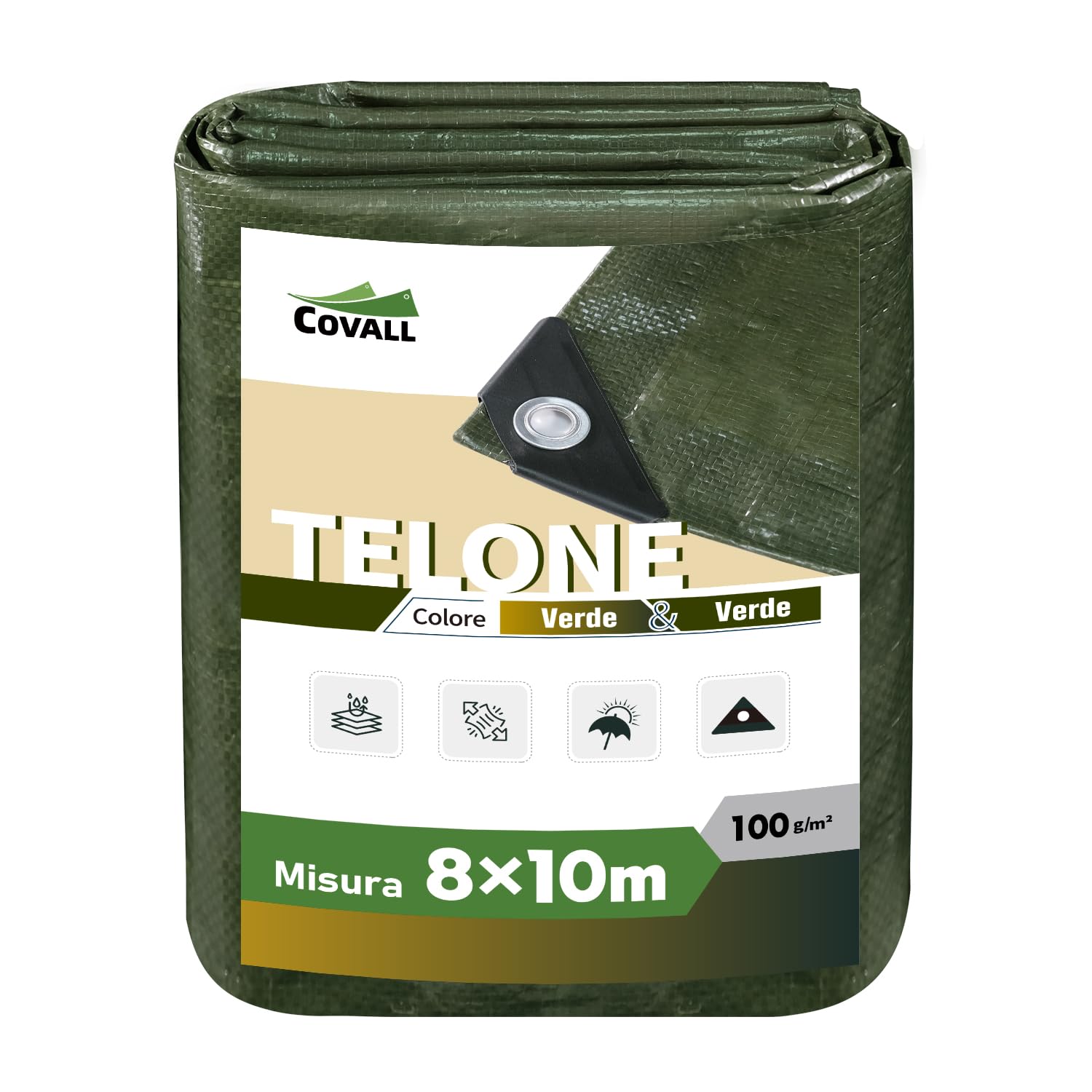 Covall Telo Impermeabile 100g/m² 8x10m, Verde