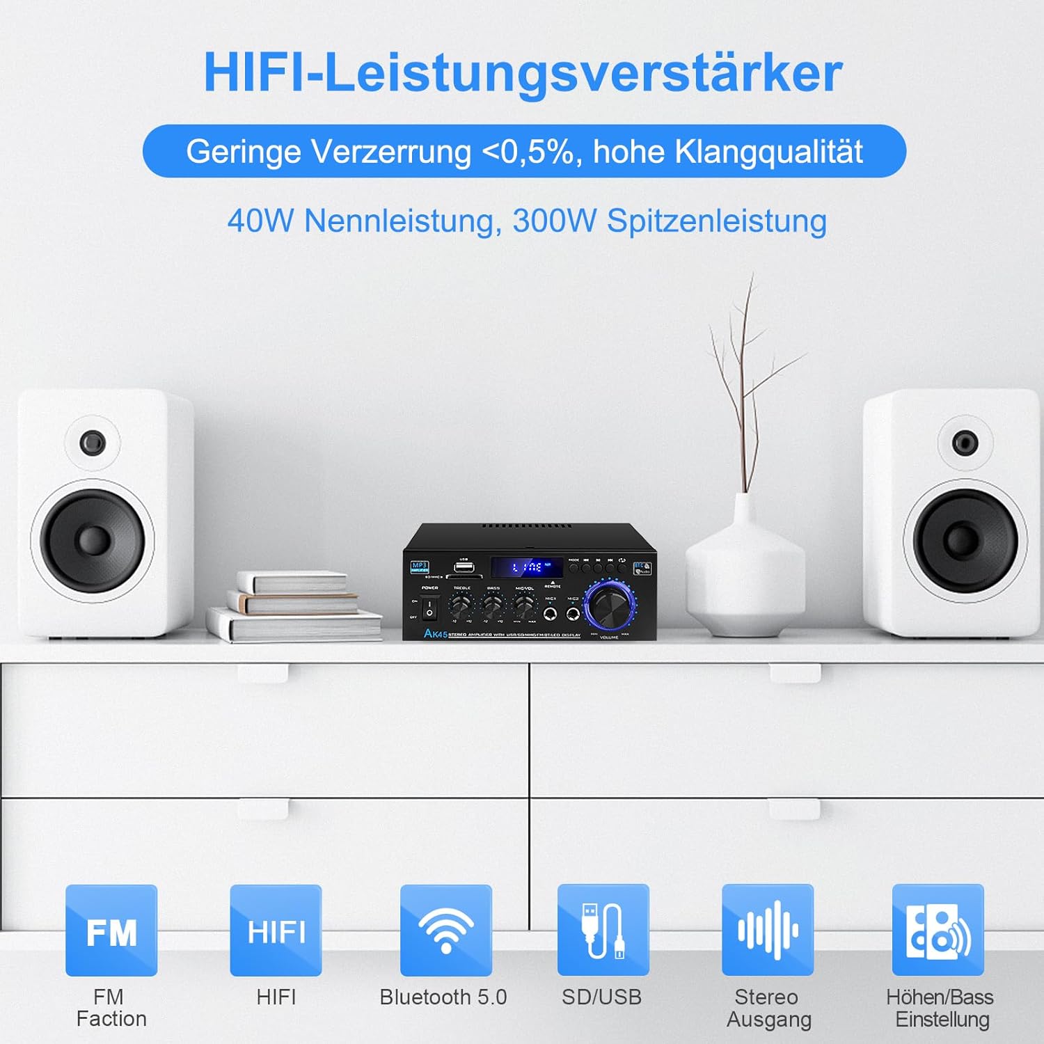 Hi-Fi Audio Amplificatore 2.0CH Bluetooth 5.0 AK45 - immagine 2