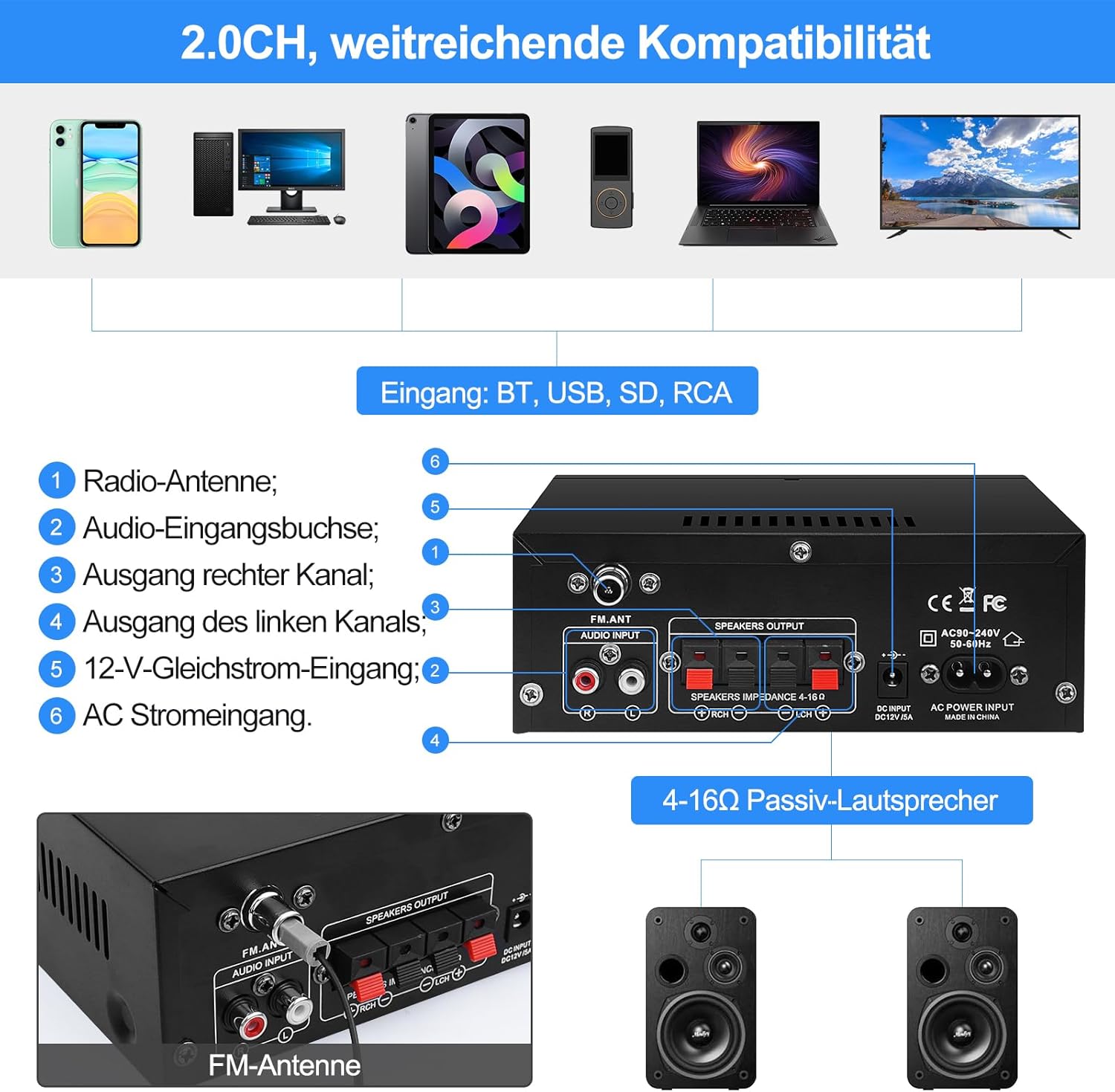 Hi-Fi Audio Amplificatore 2.0CH Bluetooth 5.0 AK45 - immagine 4