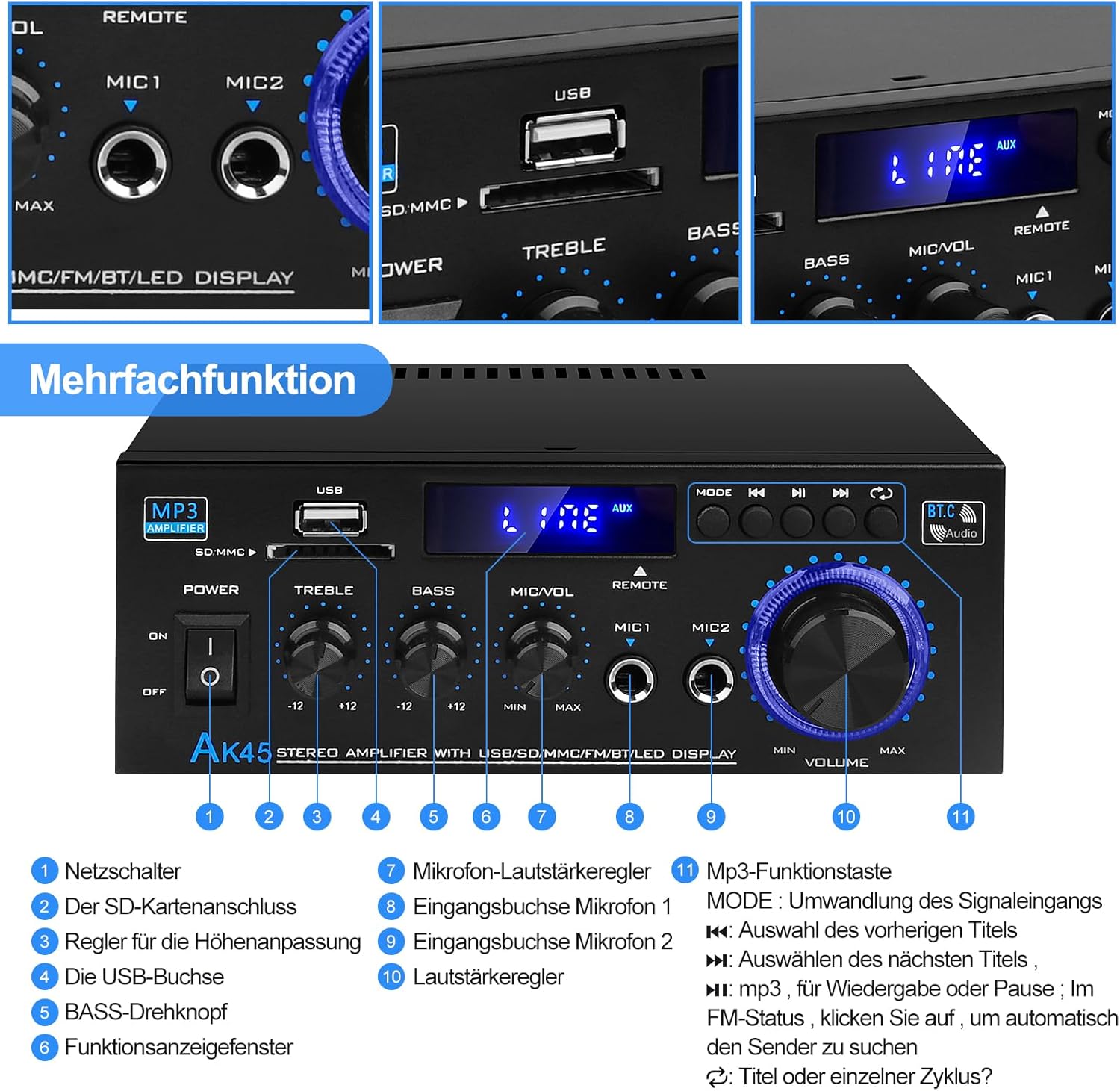 Hi-Fi Audio Amplificatore 2.0CH Bluetooth 5.0 AK45 - immagine 5