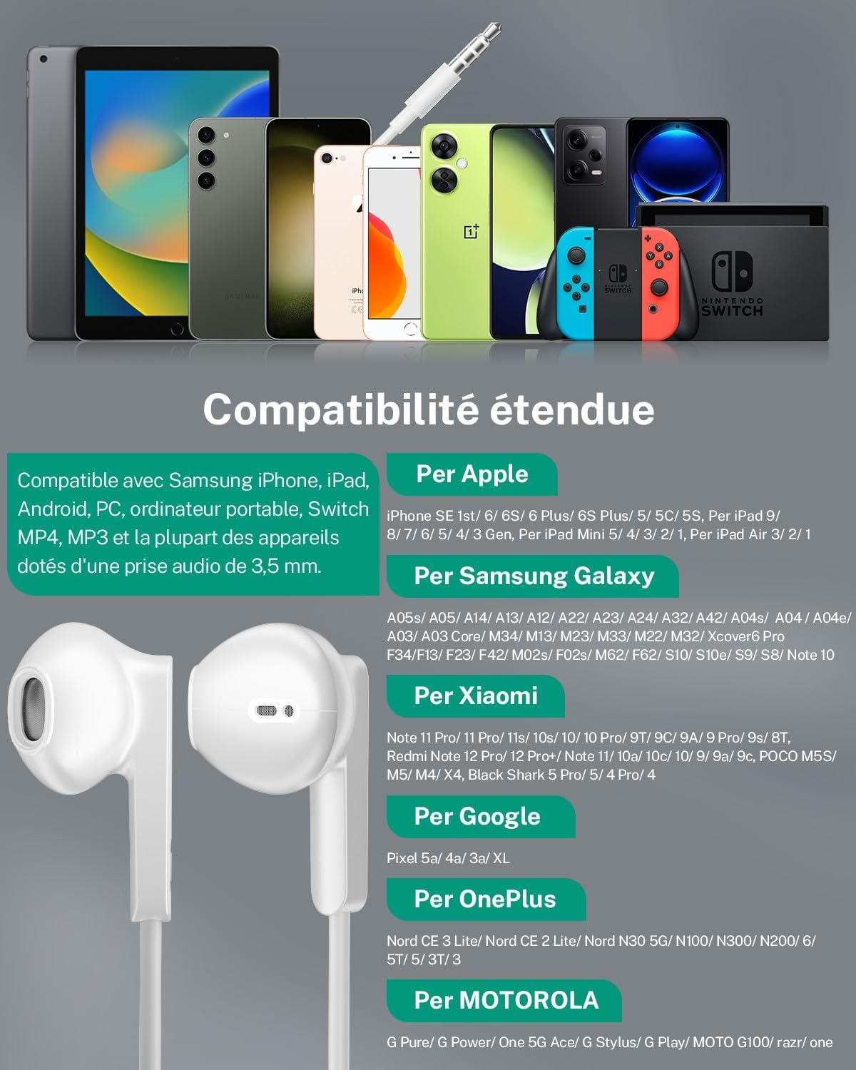 Auricolari con Filo 3,5mm - Cuffie In-Ear Hi-Fi Stereo - immagine 5