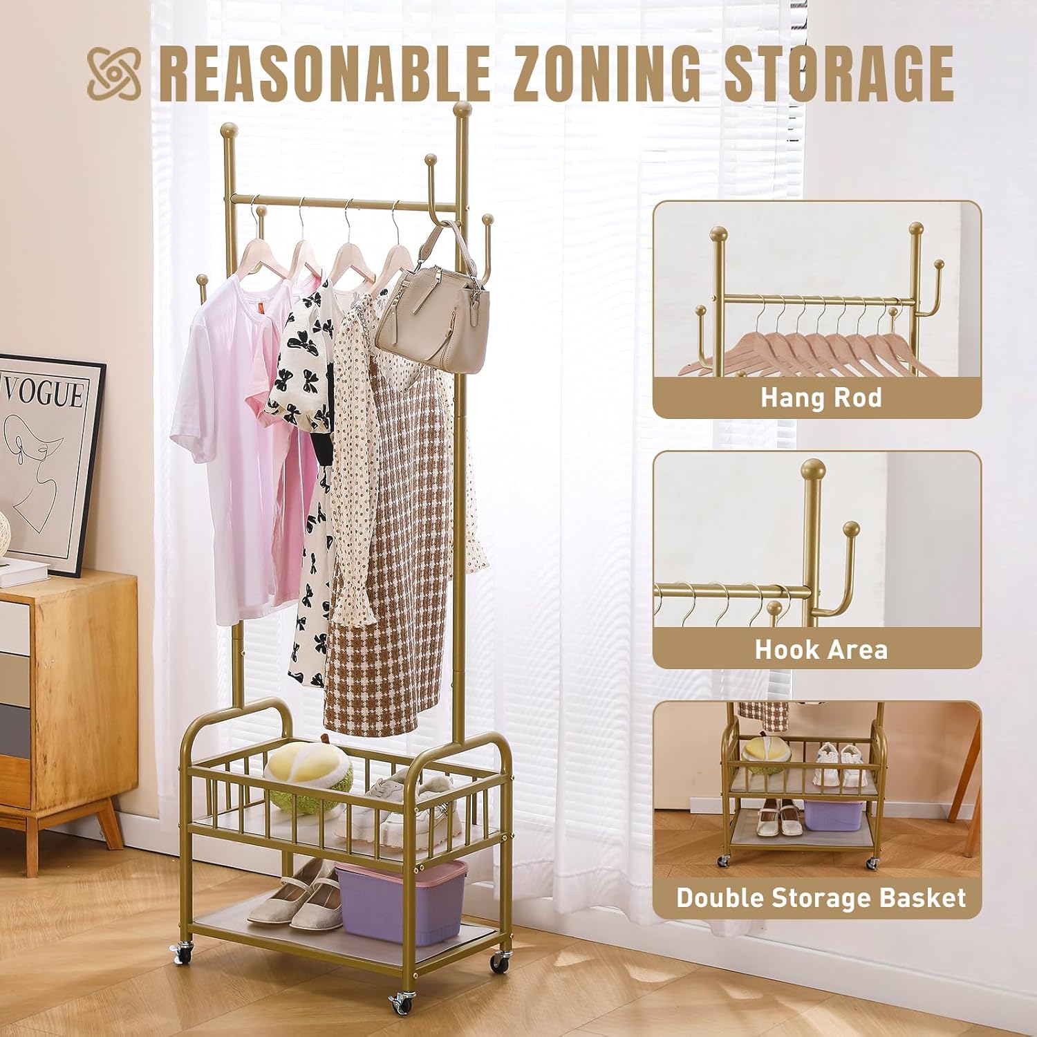 Kaihaowin Appendiabiti Pieghevole con Ruote, Oro - immagine 3