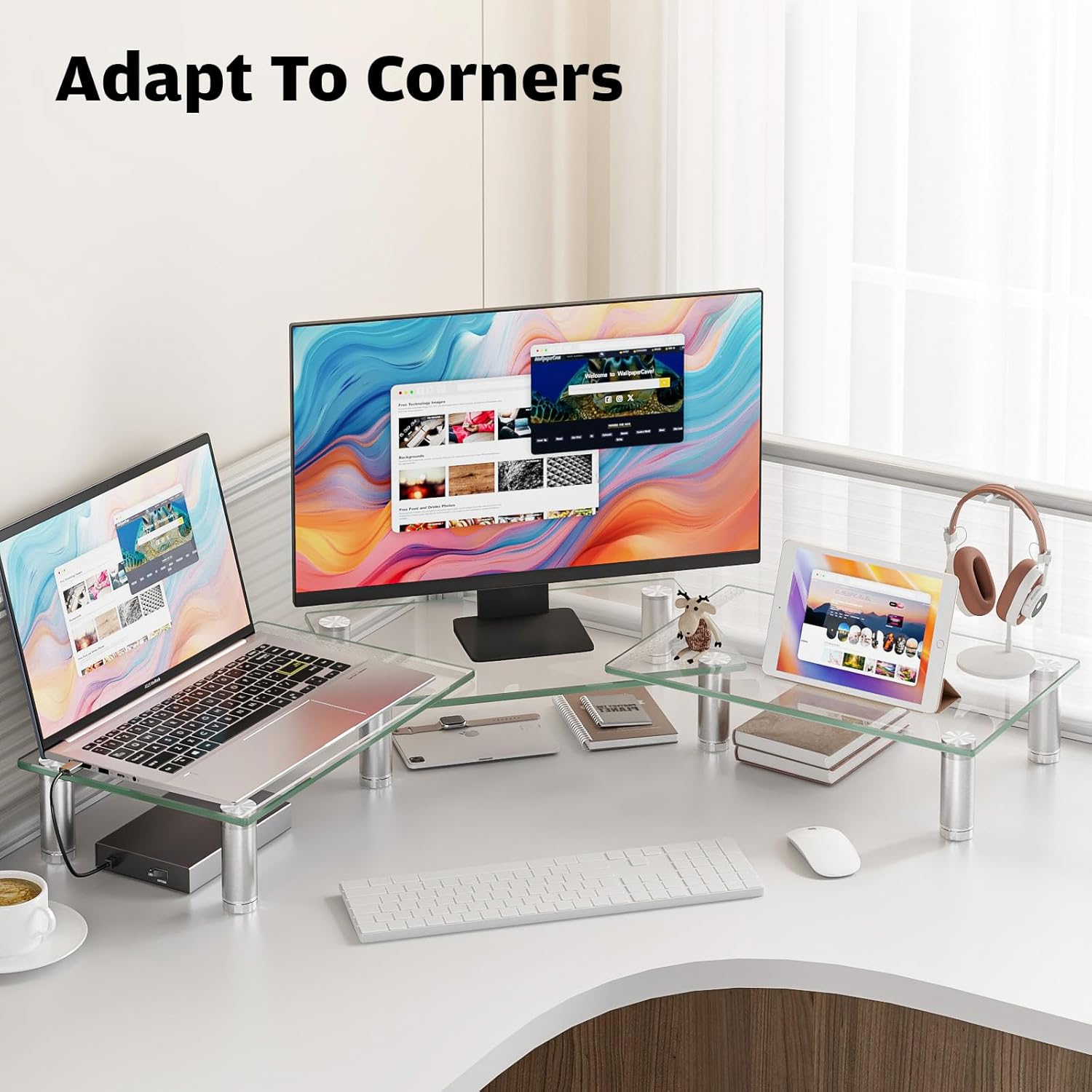 Hemudu Supporto Doppio Monitor Regolabile, Trasparente - immagine 4