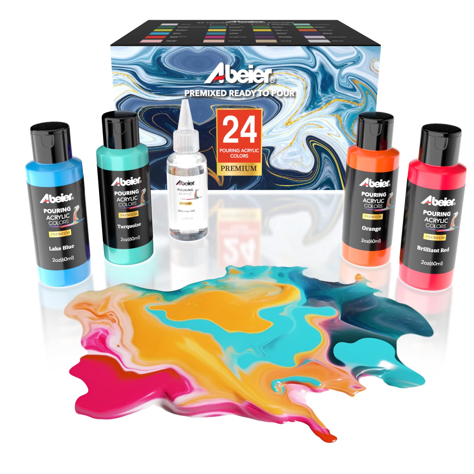 Pittura Acrilica da Versare - Set 24 Colori 2oz + Olio Silicone