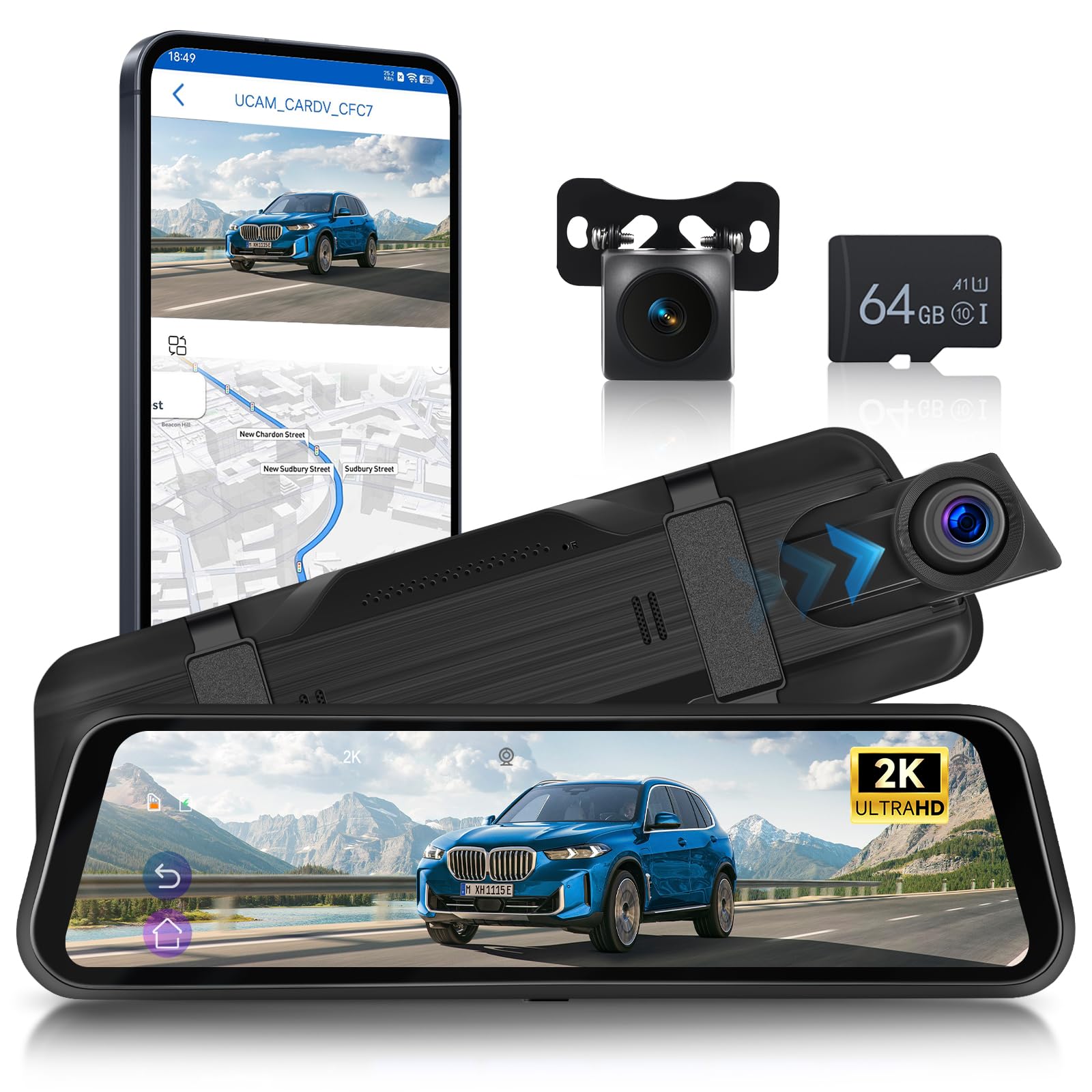 Hodozzy 2K WiFi Specchietto Retrovisore Dash Cam 9,66"