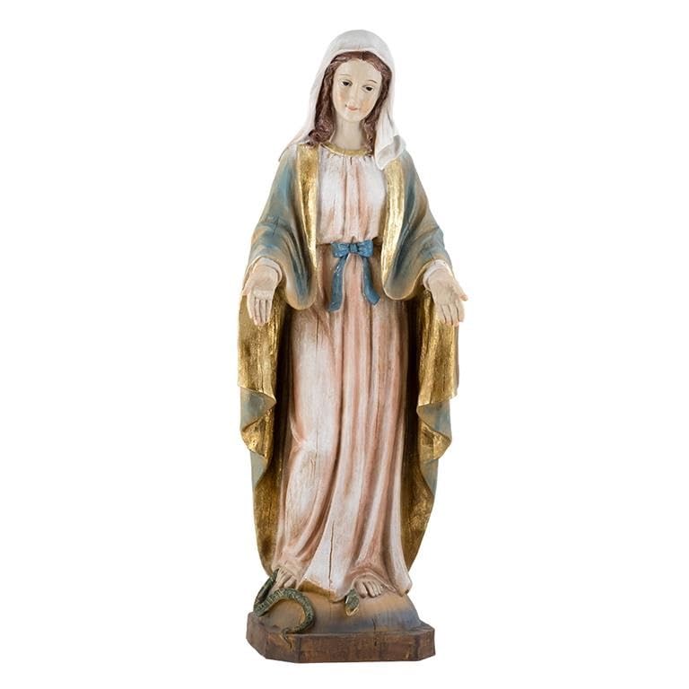 DRW Figura Vergine Miracolosa in Resina Stile Legno Antico Dipinto a Mano 65 cm