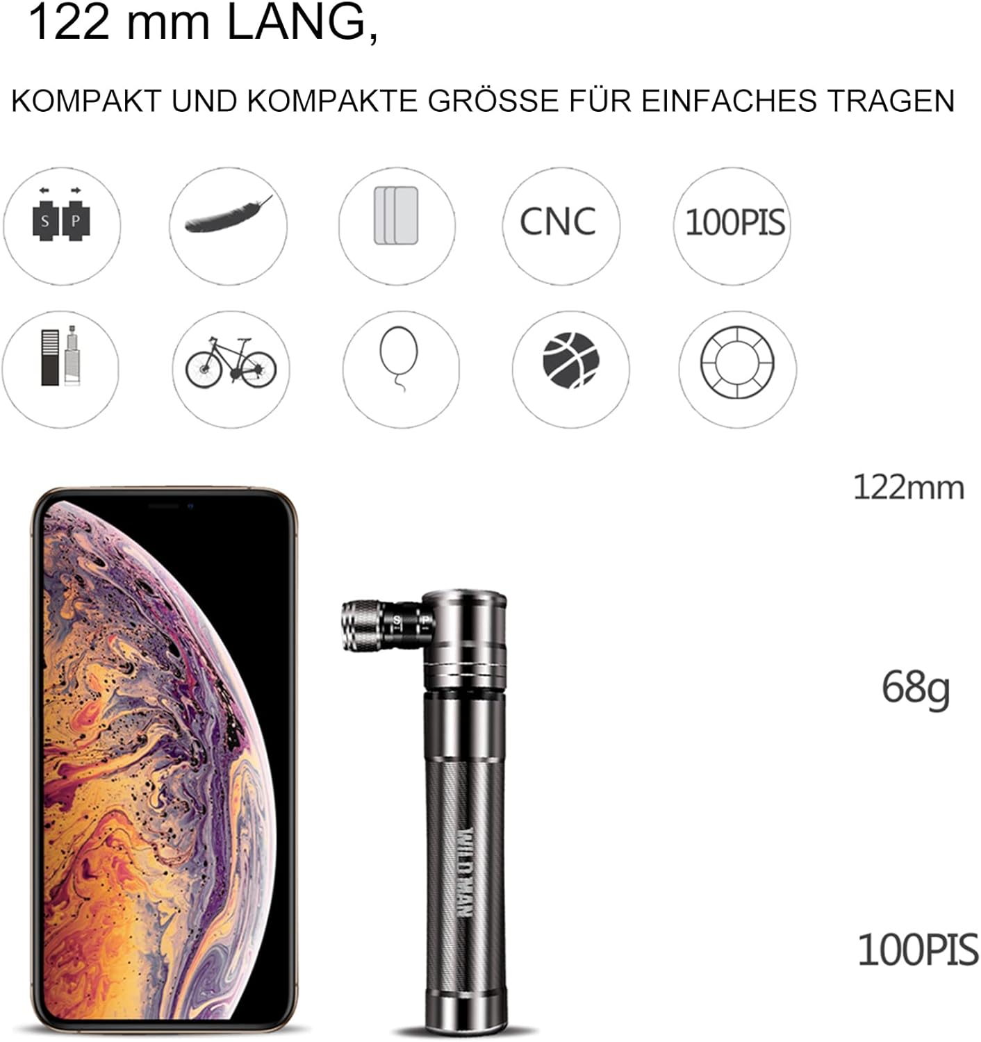 Hnvner Mini Pompa per Bicicletta in Lega di Alluminio - immagine 5