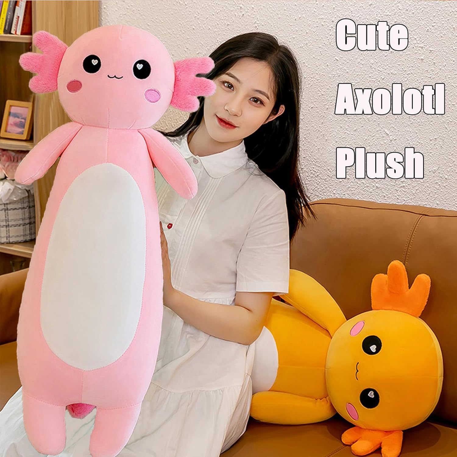 Aiuidun Cuscino Peluche Axolotl Lungo 80cm, Pink - immagine 2