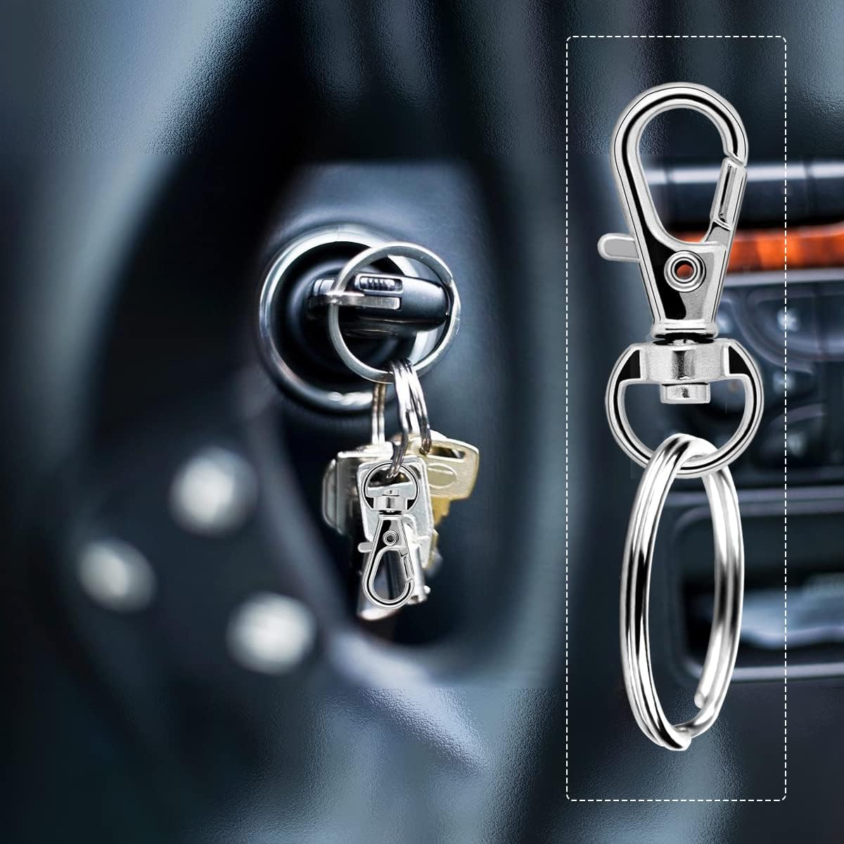 Moschettone Portachiavi Metallo - 80 Pezzi Argento - immagine 4