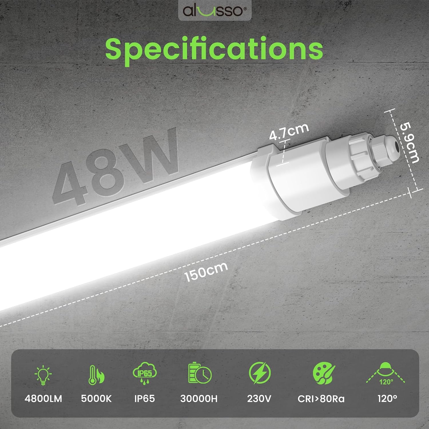 Alusso LIGHTING Plafoniera Officina 150CM 48W 4800LM - immagine 2