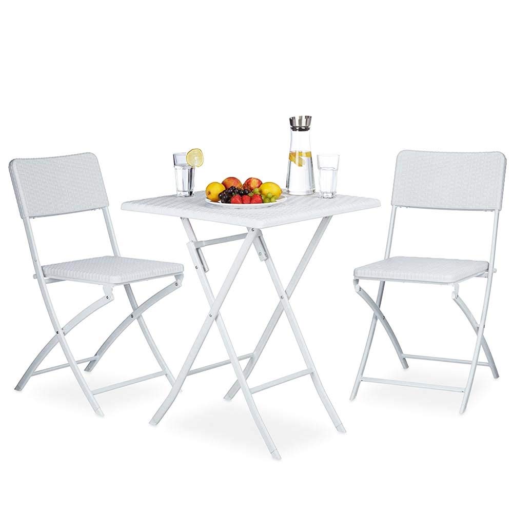Bakaji Set Tavolo Pieghevole 62x62 cm + 2 Sedie, Bianco