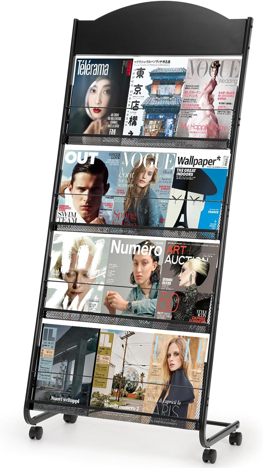 Vimunie Mobile Espositore Riviste 4 Ripiani, Nero - immagine 1