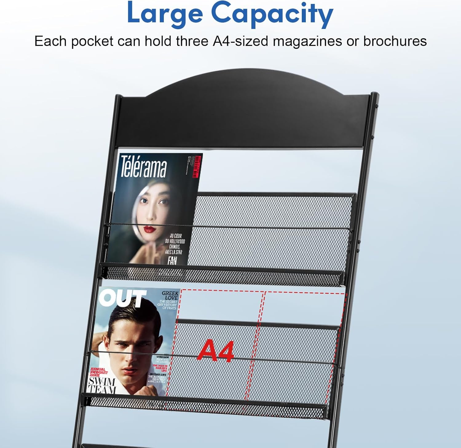 Vimunie Mobile Espositore Riviste 4 Ripiani, Nero - immagine 2