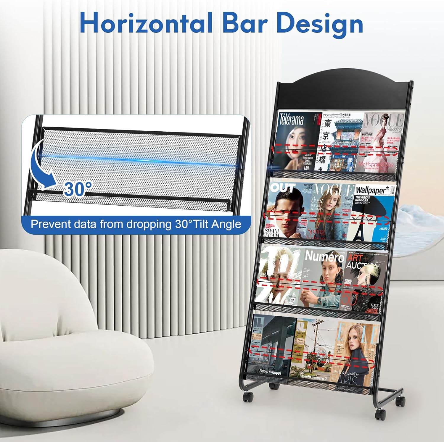 Vimunie Mobile Espositore Riviste 4 Ripiani, Nero - immagine 3
