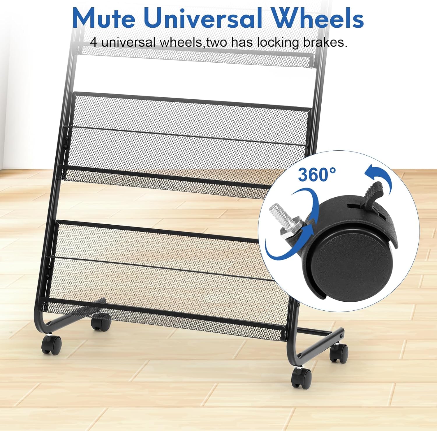 Vimunie Mobile Espositore Riviste 4 Ripiani, Nero - immagine 4