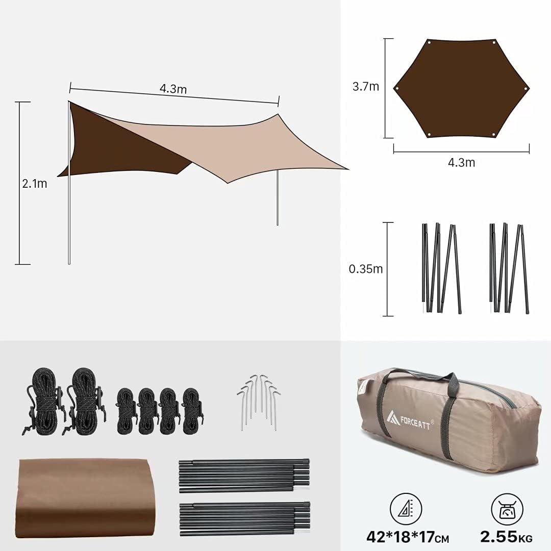 Forceatt Tenda Parasole Tarp da Campeggio 3,7x4,3m - immagine 2