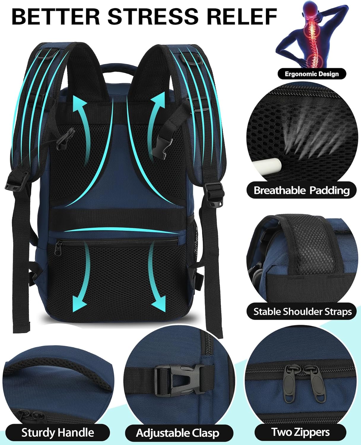 VANKEV Zaino da Cabina 45x36x20 Easyjet 30L, Blu Profondo - immagine 4