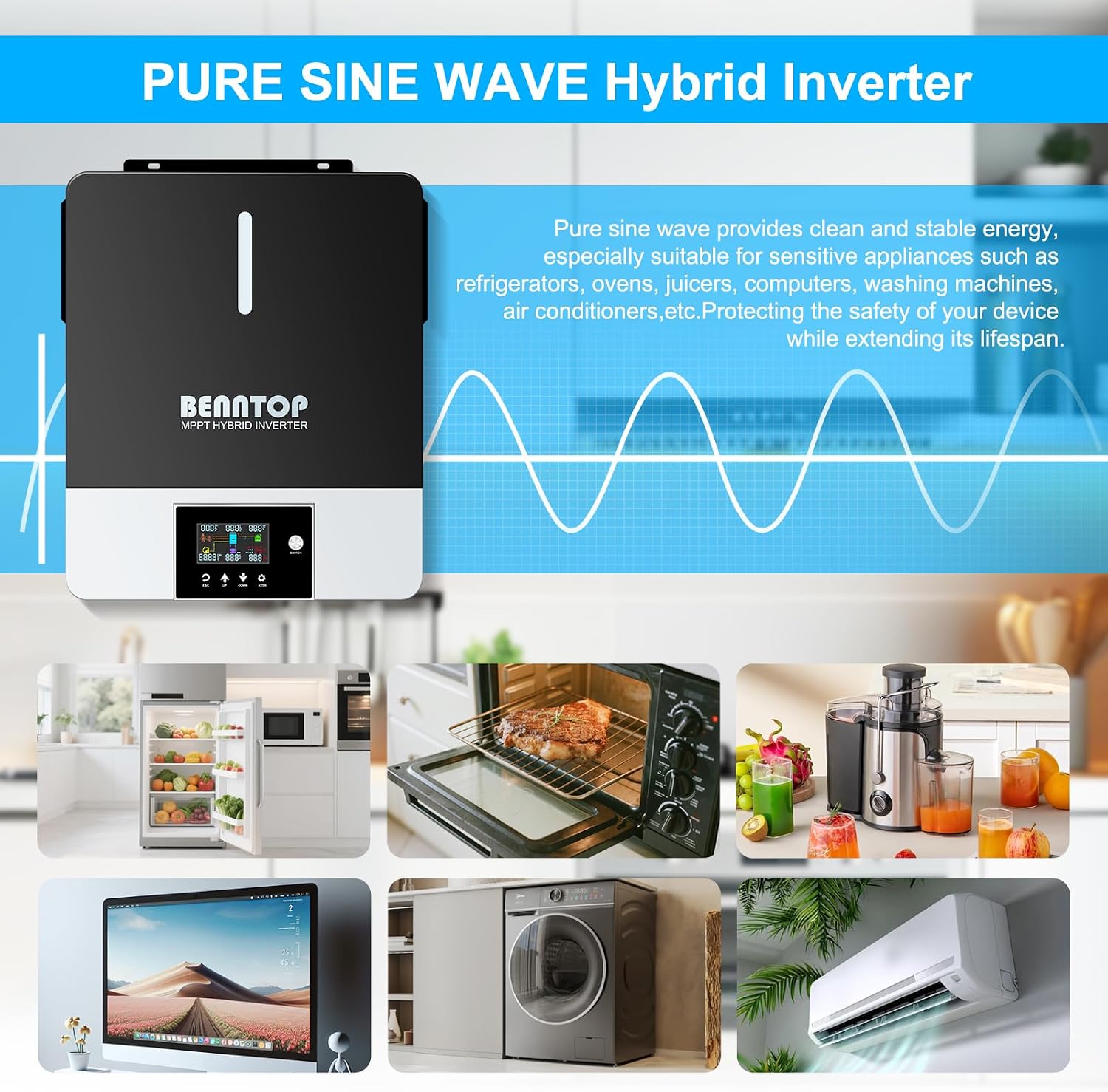 Inverter solare ibrido 6200w 48VDC to 230VAC Pure Sine Off-Grid Wave ...