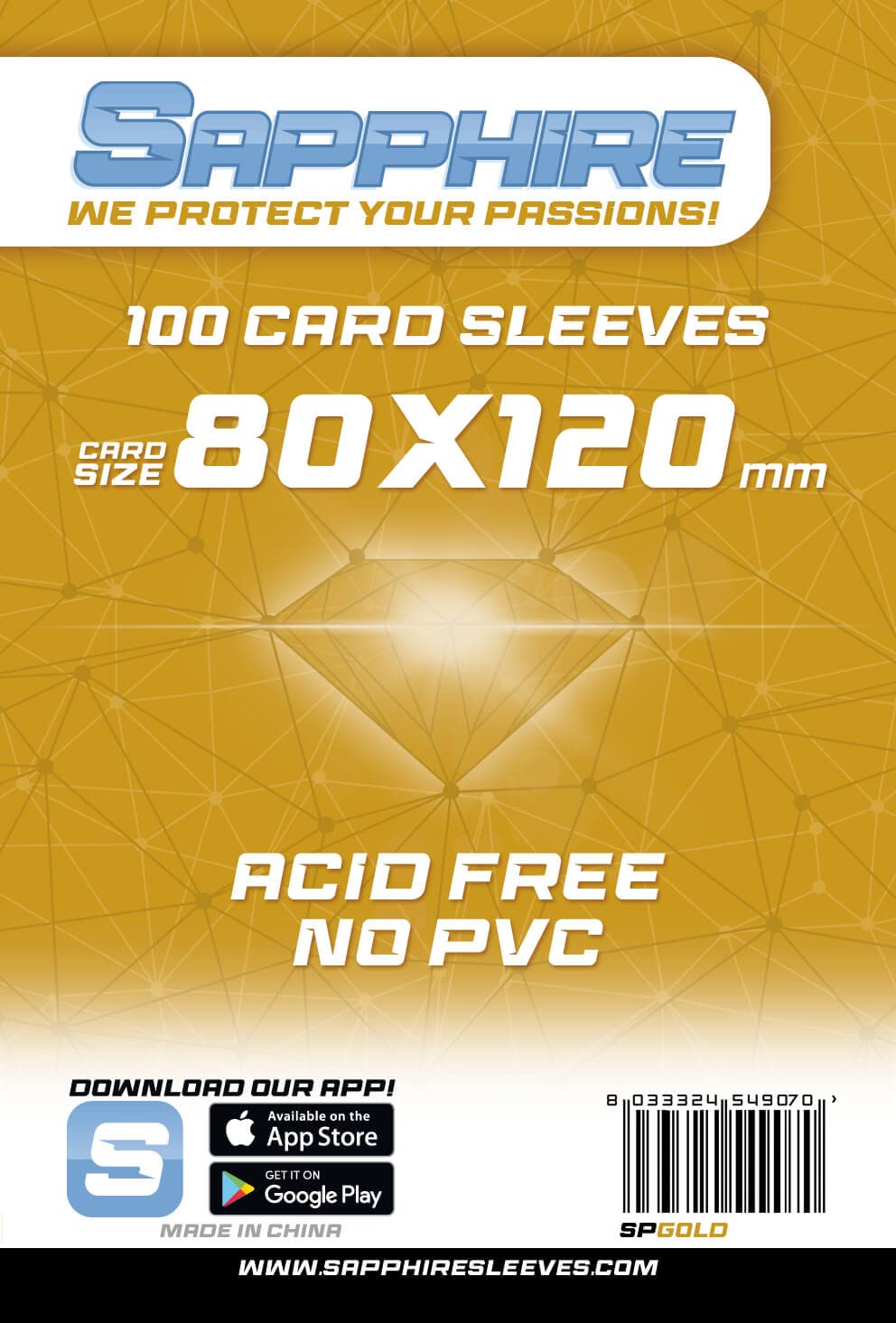 Red Glove - 100 Sapphire Sleeves Gold 80x120 SPGOLD