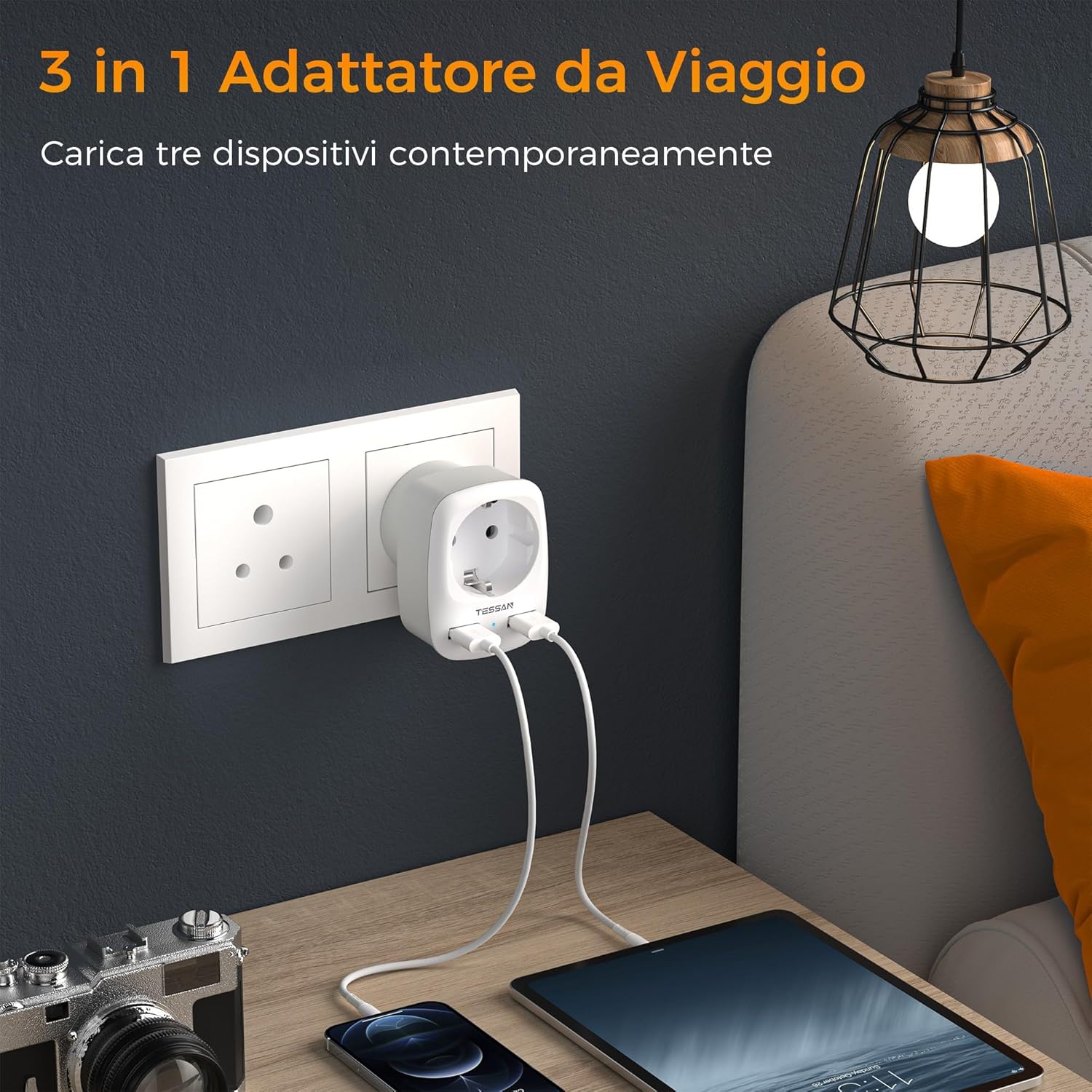 Tessan Adattatore Presa India con 2 USB - immagine 3