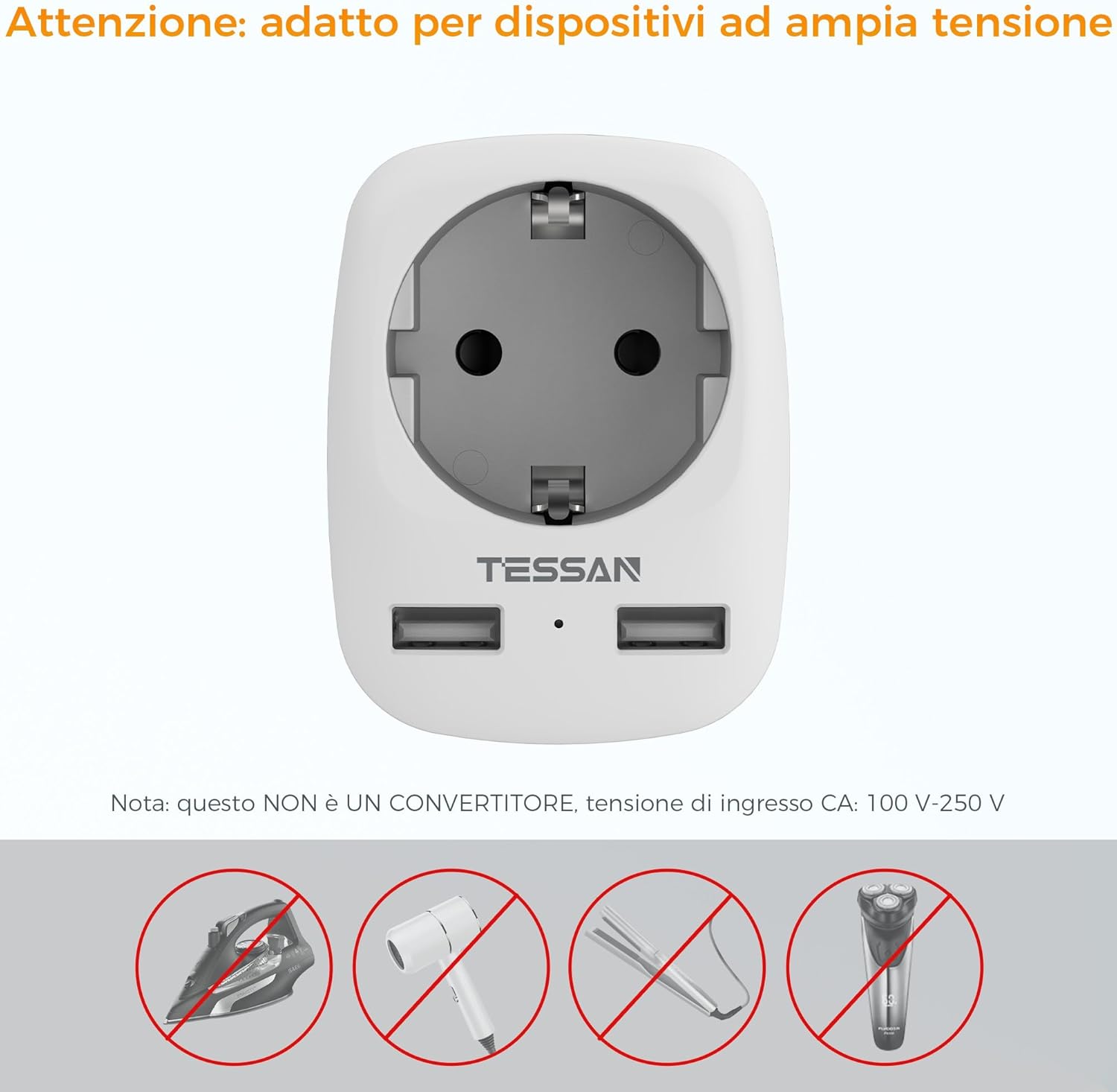 Tessan Adattatore Presa India con 2 USB - immagine 6