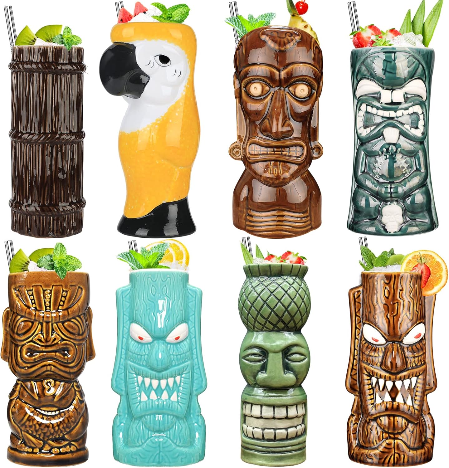 Tiki Bicchieri Set da 8 - Tazze Cocktail in Ceramica Colorate