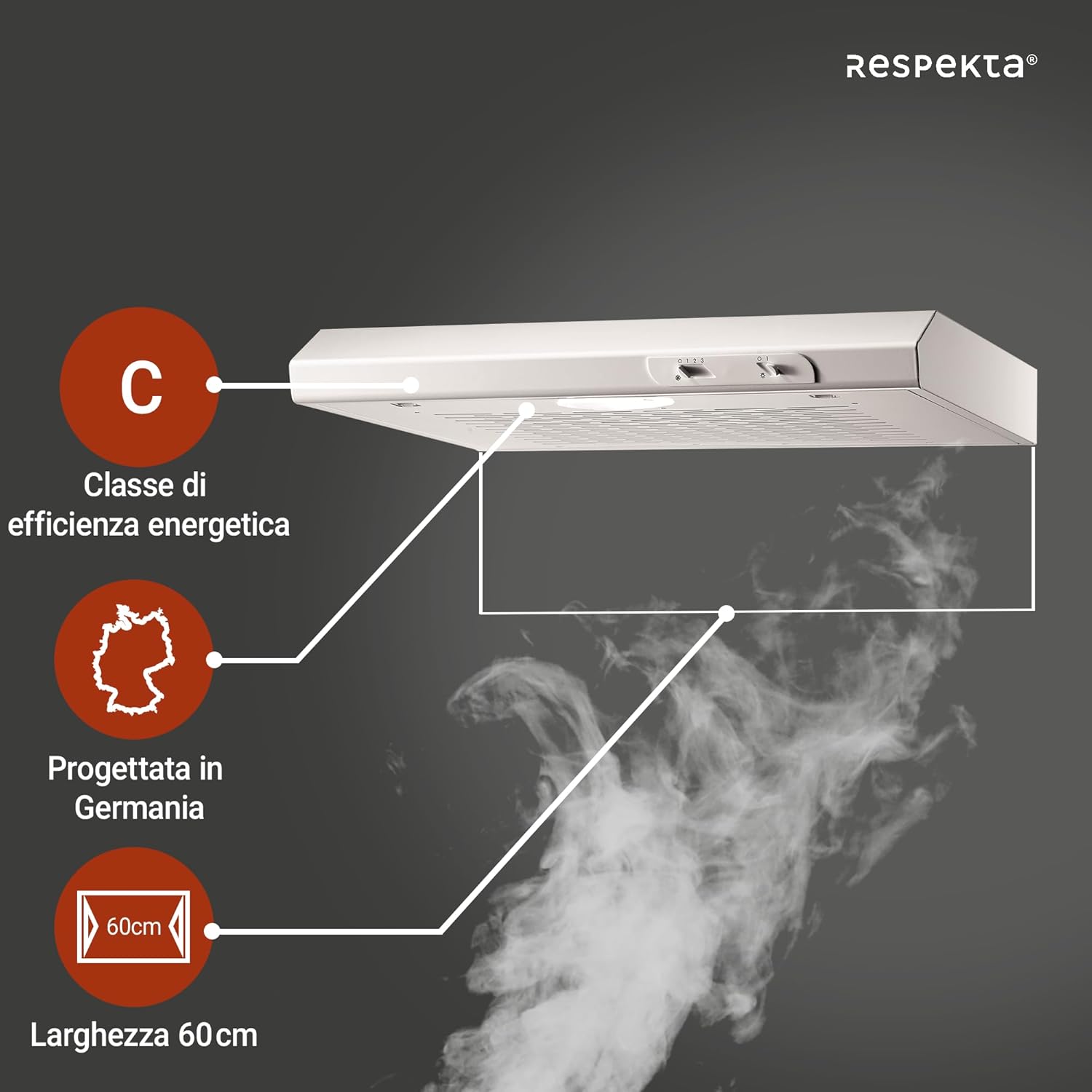 Respekta Cappa Aspirante da Incasso 60cm, Bianca - immagine 2