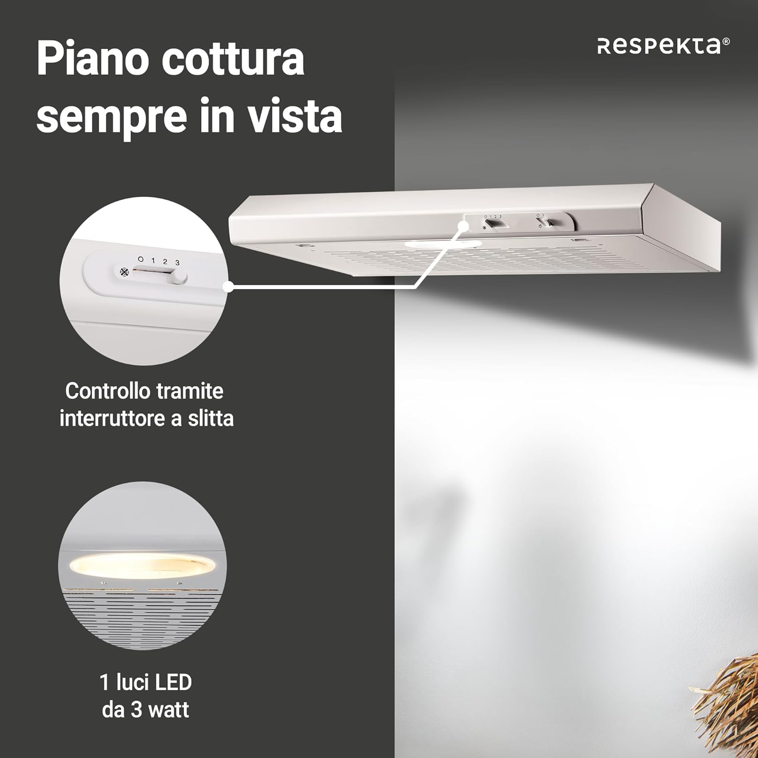 Respekta Cappa Aspirante da Incasso 60cm, Bianca - immagine 3