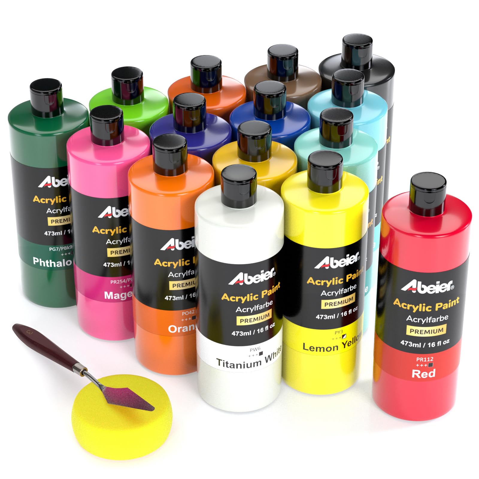 Abeier Set Colori Acrilici Sfusi 15 Colori x 473 ml