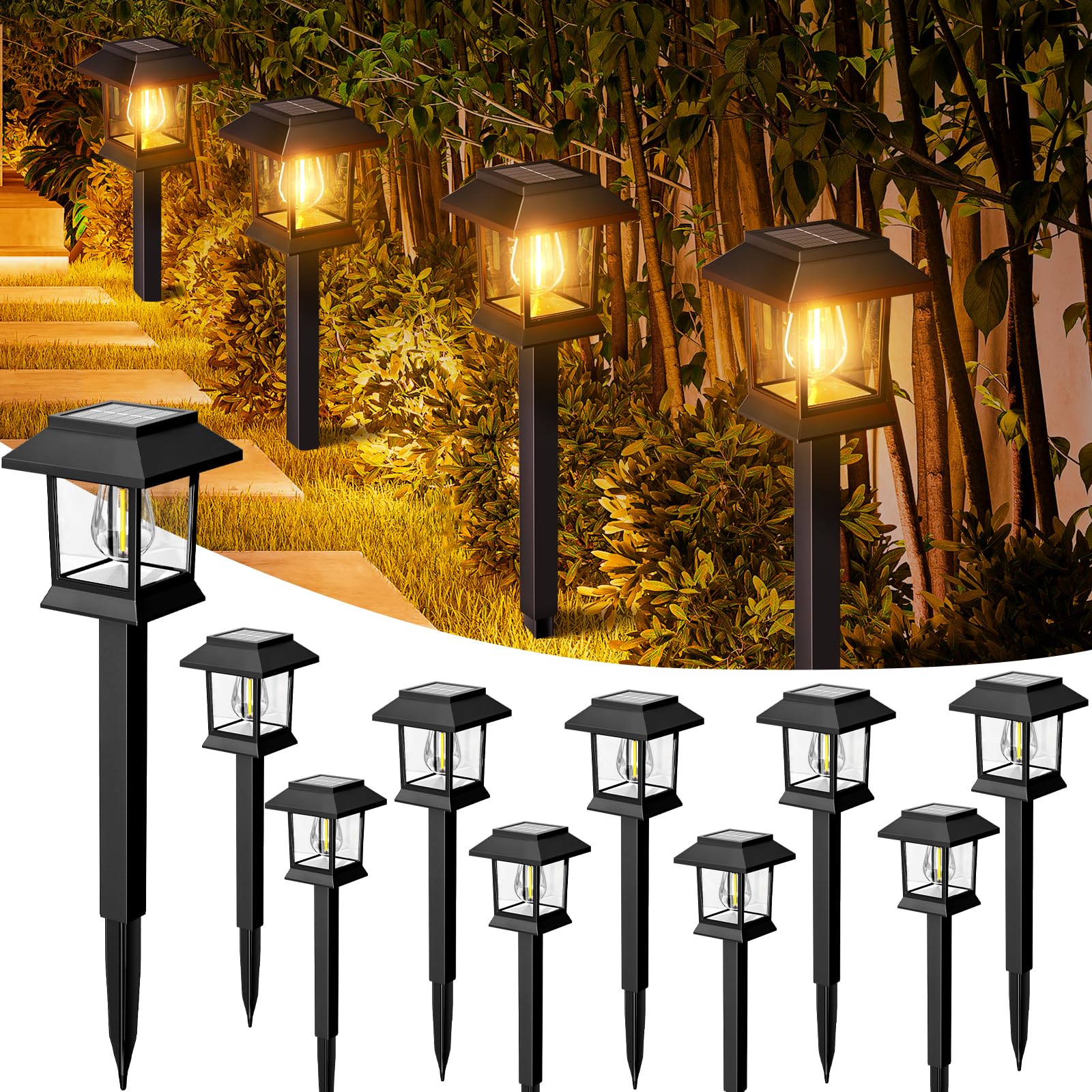 Nipify Luci Solari da Giardino 10 Pezzi LED Bianco Caldo